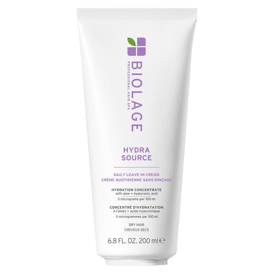 White Smoke Biolage Hydra Source Leave-In Cream - Instantly Moisturizes & Seals Split Ends, For Dry Hair, With Micro-Filtered Aloe Vera & Fermented Hyaluronic Acid, 6.8 Fl Oz, packaging may vary