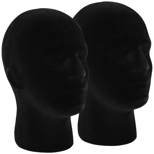 Black FJIAYU 2 Pack Black Mannequin Head Stand, Velvet Male Manikin Head Wig Stand, Foam Head for Wigs, Hats, Glasses, Masks