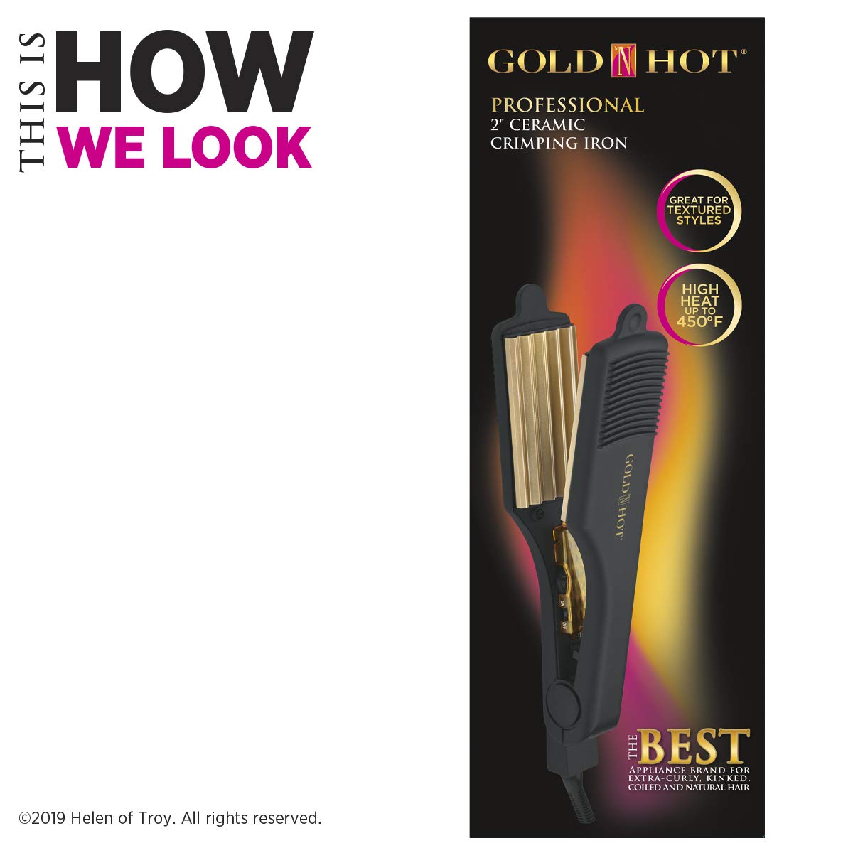 White Smoke Gold N Hot Professional Ceramic 2” Hair Crimper Iron, 2 Inch (Pack of 1)