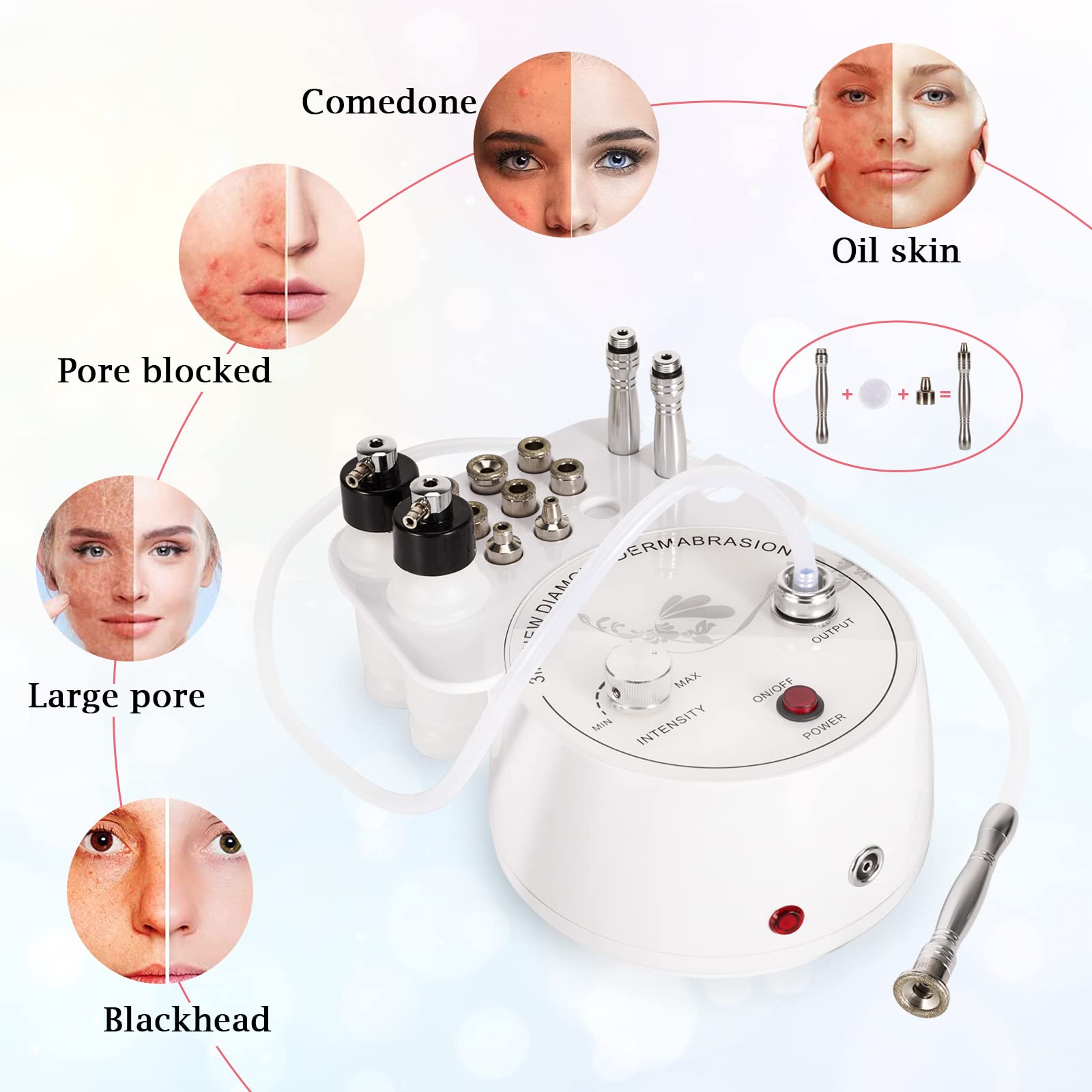 White Smoke AIMENGXI 3 in 1 Diamond Microdermabrasion Machine, Professional Microdermabrasion Device with Vacuum Spray, Beauty Facial Skin Care Dermabrasion Equipment for Salon Personal Home Use