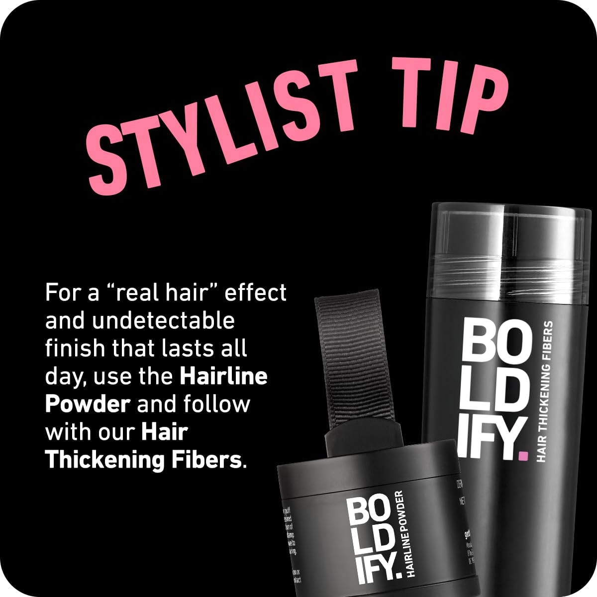 Black BOLDIFY Hairline Powder - Water-Resistant Root Touch Up Hair Color for Gray Coverage - 24-Hour Stain-Proof, Mess-Free Hair Powder for Thinning Hair - Light Brown