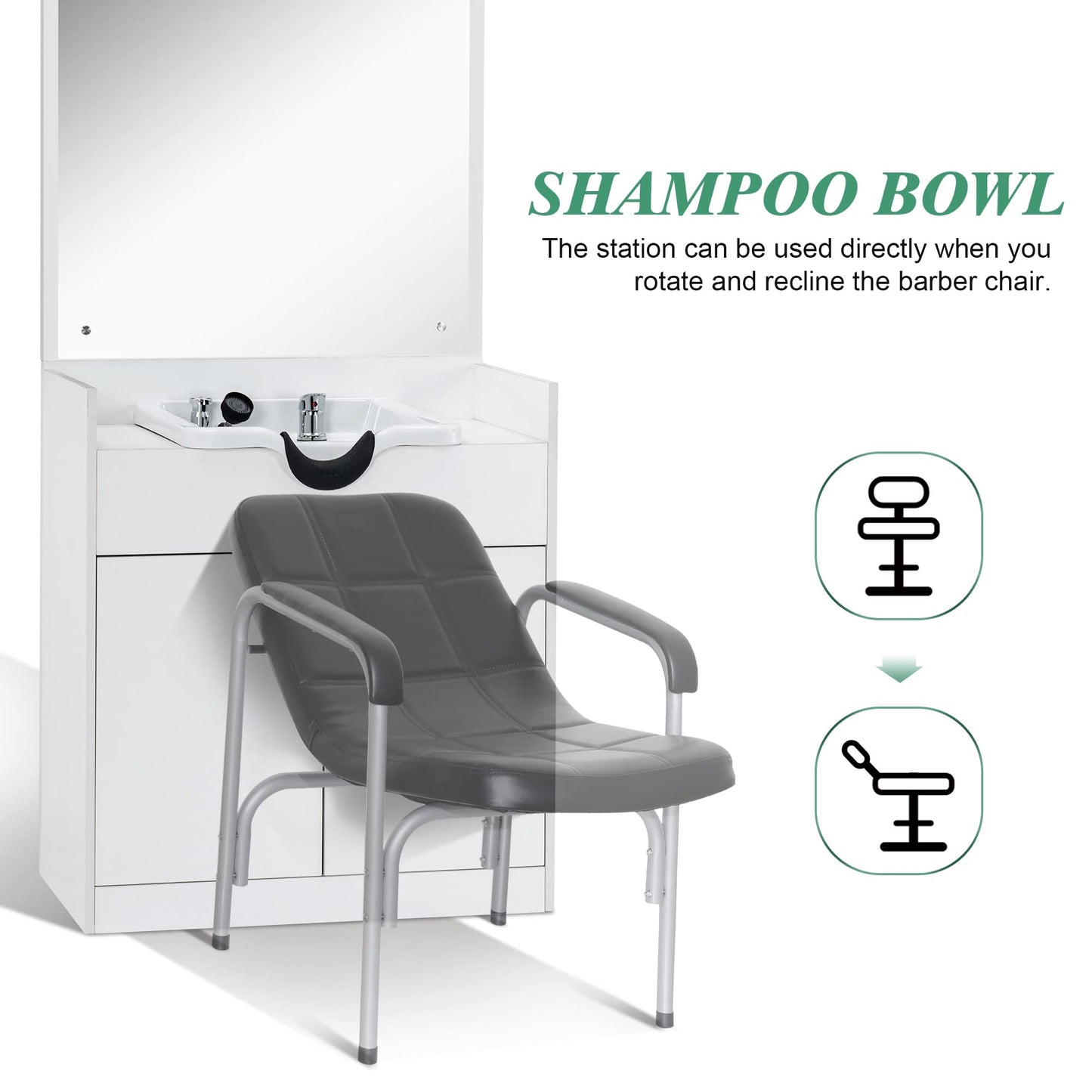 White Smoke BarberPub Backwash Shampoo Bowl Sink Chair Station with Mirror Salon Styling Cabinet Spa Equipment 3130 (White)