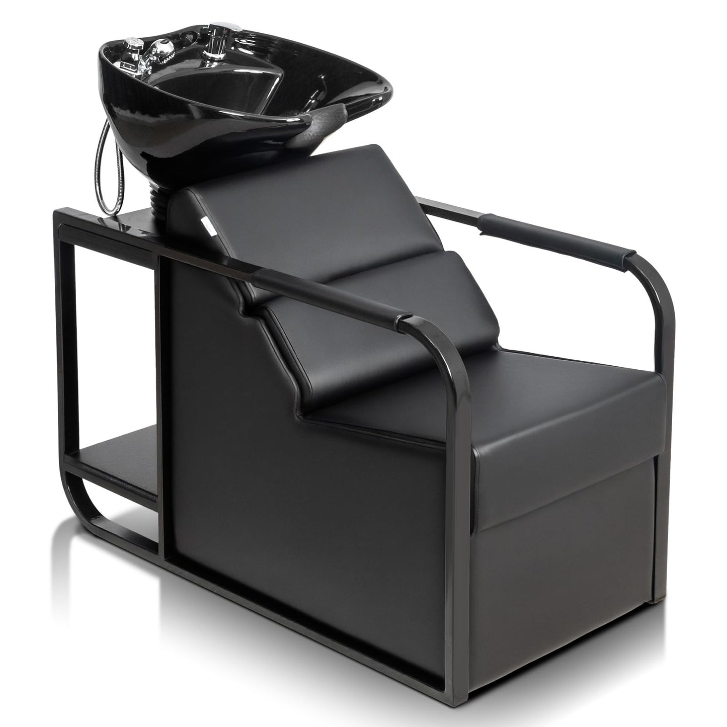 White Smoke OmySalon Salon Shampoo Chair with Tilting Hair Washing Bowl & Storage Shelf, Backwash Shampoo Unit for Beauty Spa Barbershop