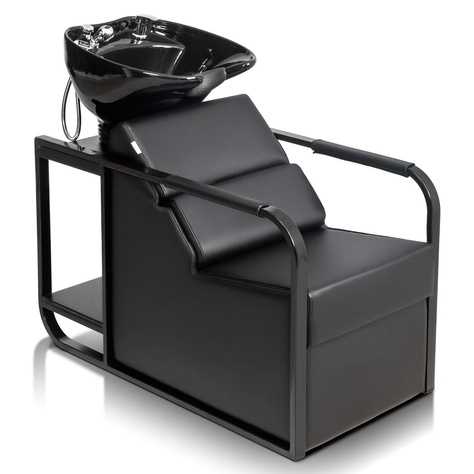 White Smoke OmySalon Salon Shampoo Chair with Tilting Hair Washing Bowl & Storage Shelf, Backwash Shampoo Unit for Beauty Spa Barbershop