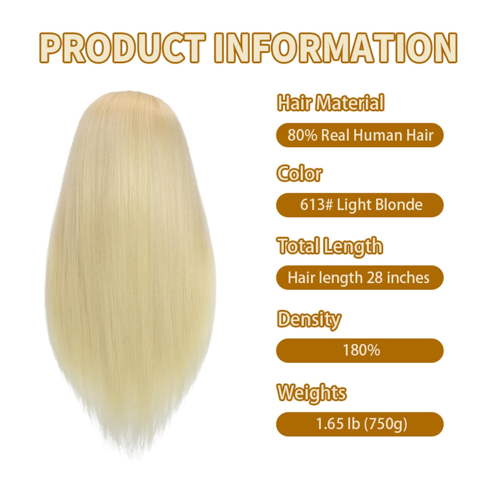 White Smoke Sirydtm 28" Mannequin Head with Human Hair Light Blonde 80% Real Hair Blue Eyes Styling Practice Mannequin Head Doll Head for Cosmetology & Hairdresser with Free Clamp Stand and Tools（613#）
