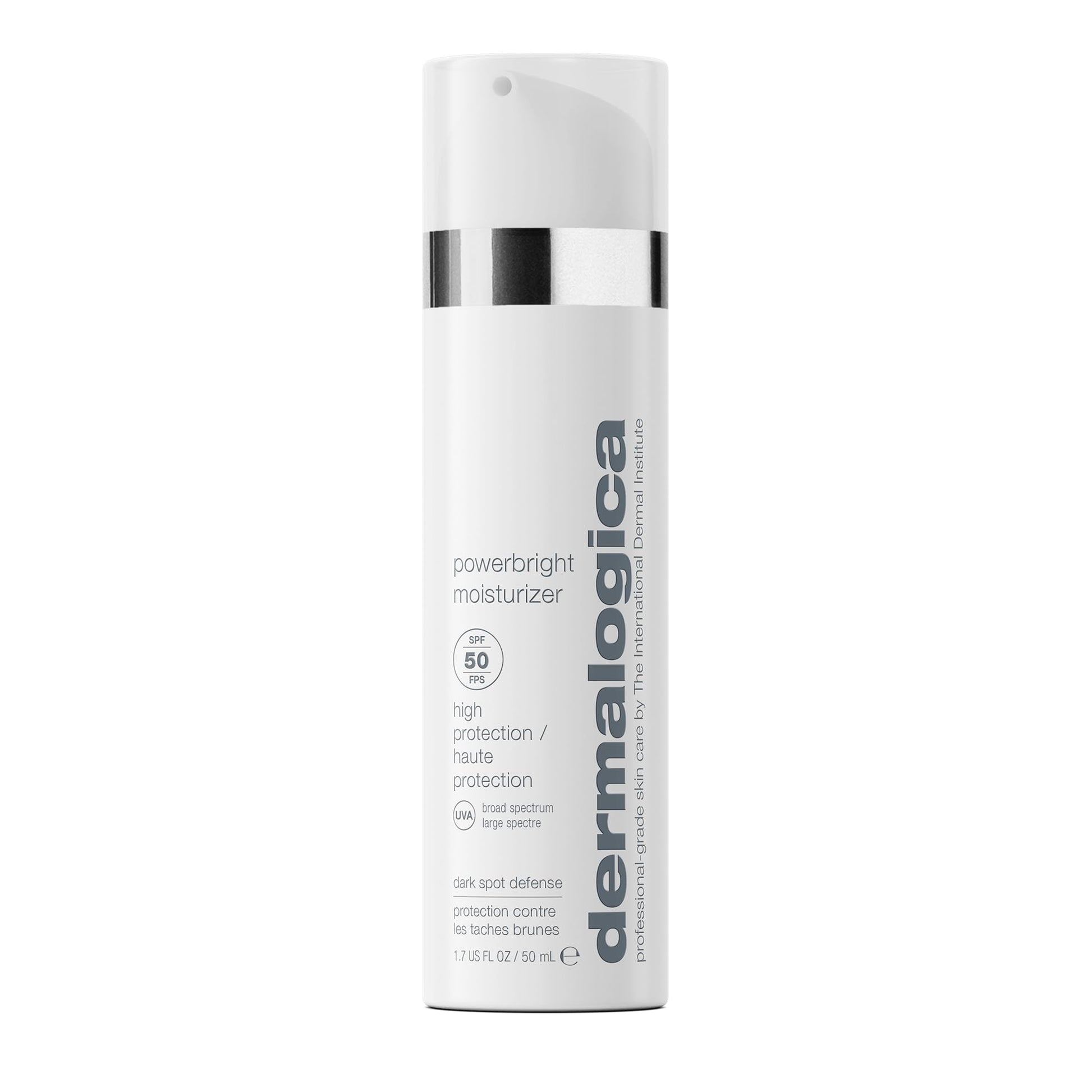 Light Gray Dermalogica Powerbright Moisturizer SPF 50 Facial Sunscreen, Shields Skin Against Dark Spots with Niacinamide & Hyaluronic Acid, 1.7 Fl Oz
