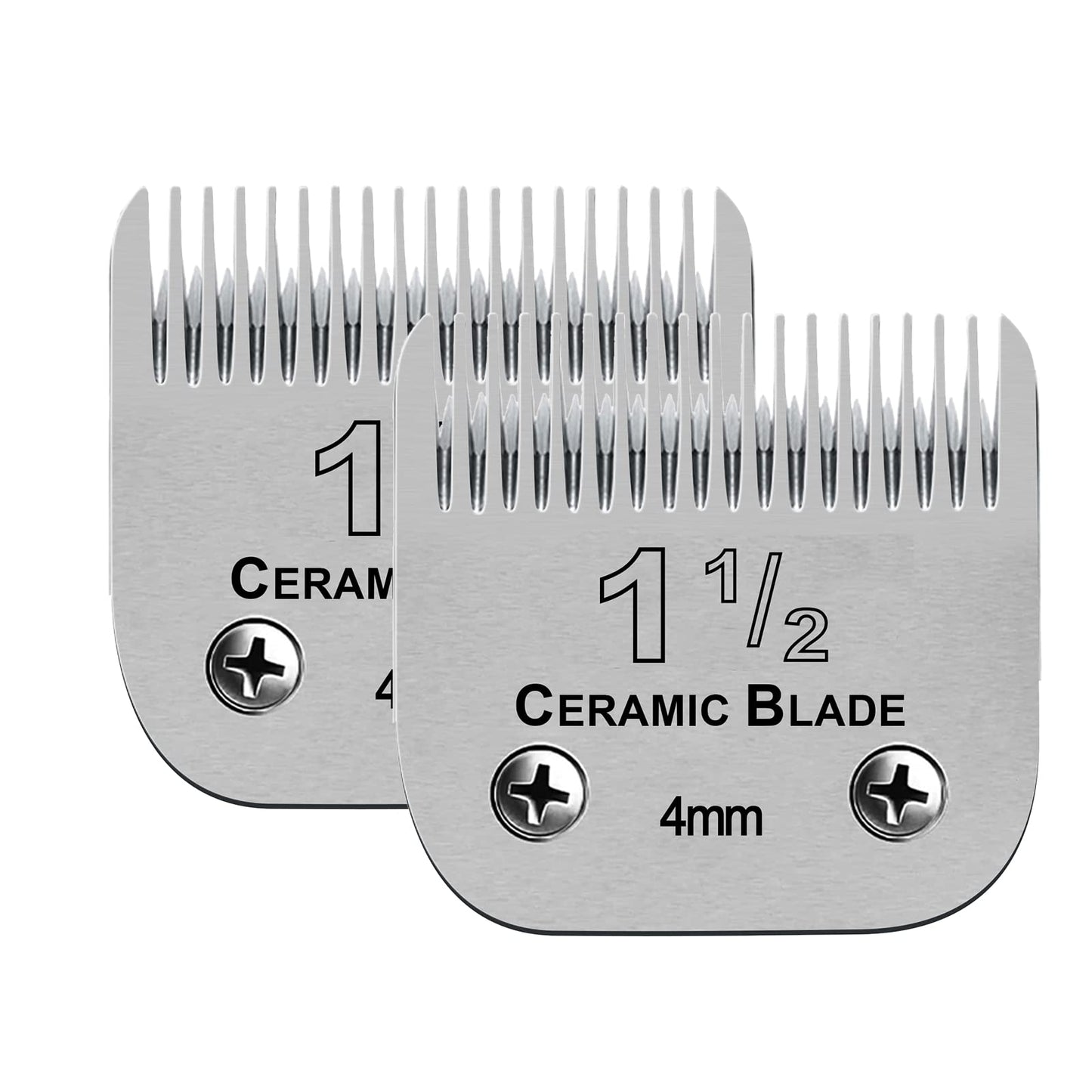 Gray 2 Packs Professional Detachable Replacement Ceramic Blades Size 1-1/2,Cut Length 5/32-Inch 4mm,compatible with Andis AGC,BDC,BGC,MBG Series/oster Classic 76/Star-Teq/Power-Teq/A5 Clipper