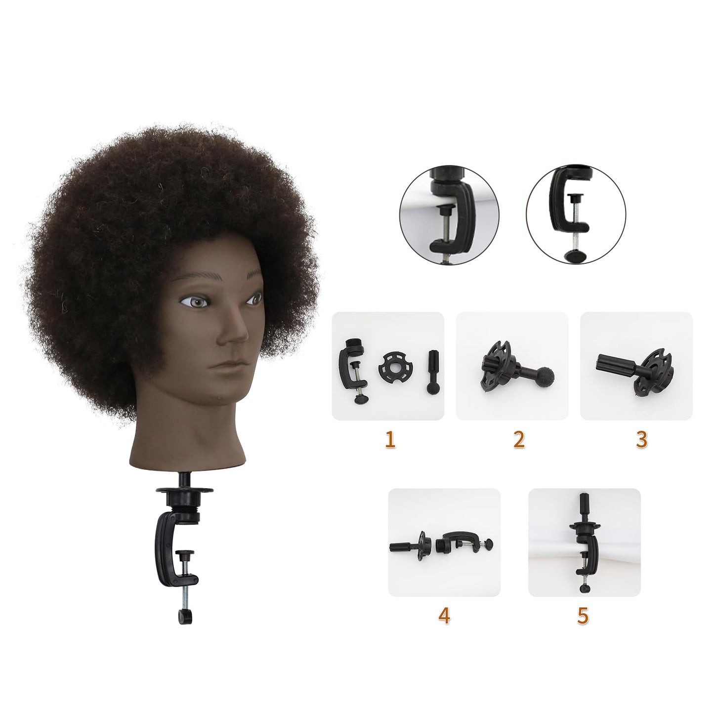 White Smoke WDQXCQA Afro Male Mannequin Head 8-inch mannequin head with 100% human hair that can be bleached or dyed to suit hair styling practice cutting practice styling practice and braiding practice