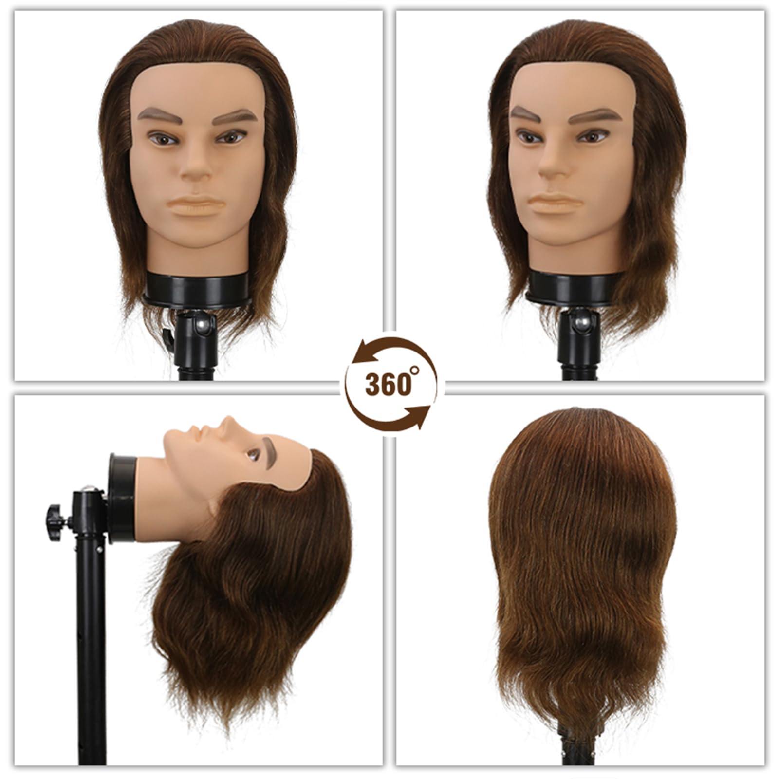 White Smoke 12" Barber Mannequin Head Male 100% Real Hair Mannequin Head with Human Hair Styling Practice Doll Head for Practicing Haircut & Hairdresser Manikin Doll Head With Free Clamp Stand(Without beard4#)