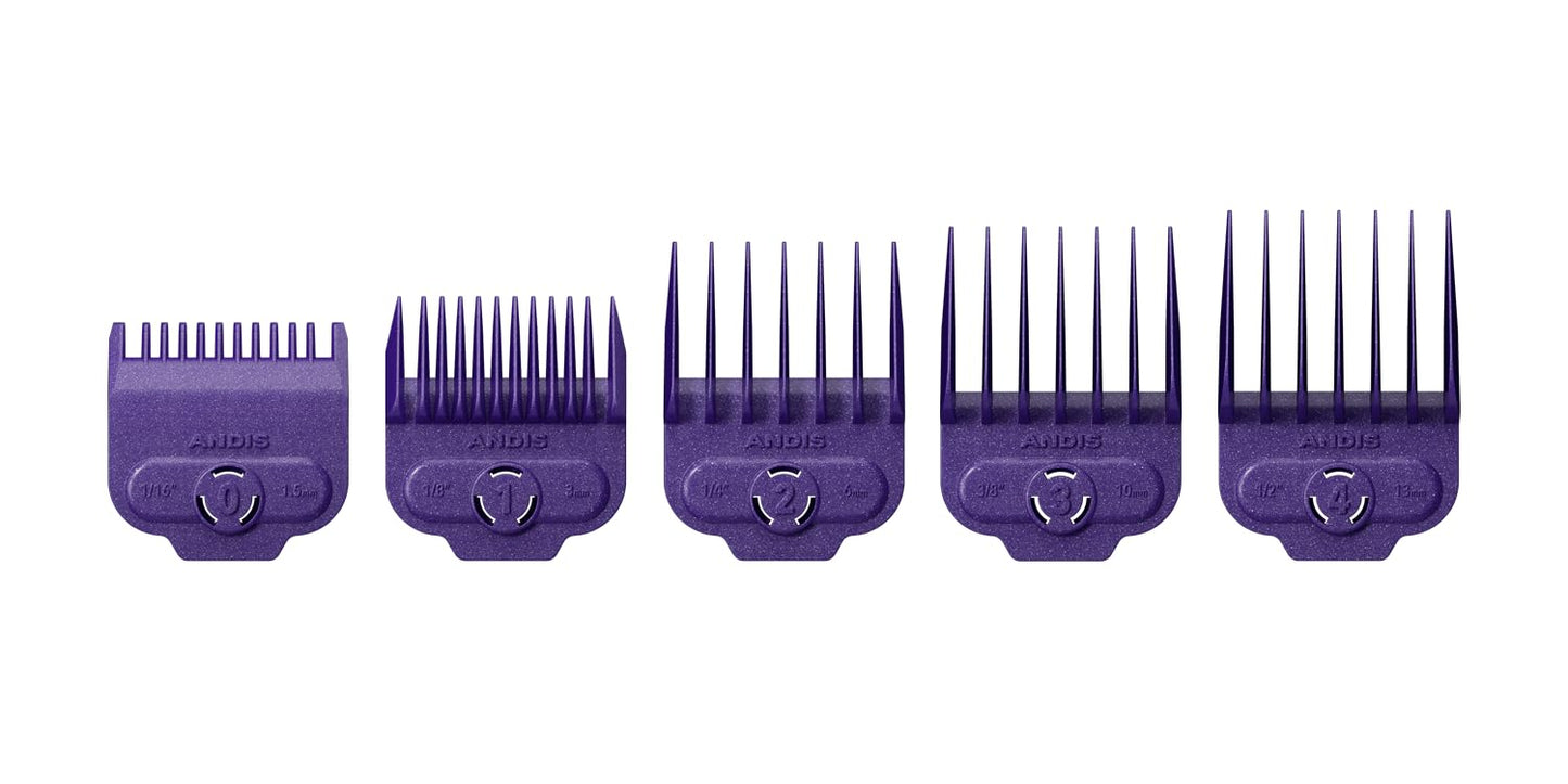 White Smoke Andis 66795 Nano-Silver Magnetic Attachment 5 Combs with Long-Lasting Performance - Sizes 1/16", 1/8", 1/4", 3/8", 1/2", Provide Professional Haircuts and Styles – Purple