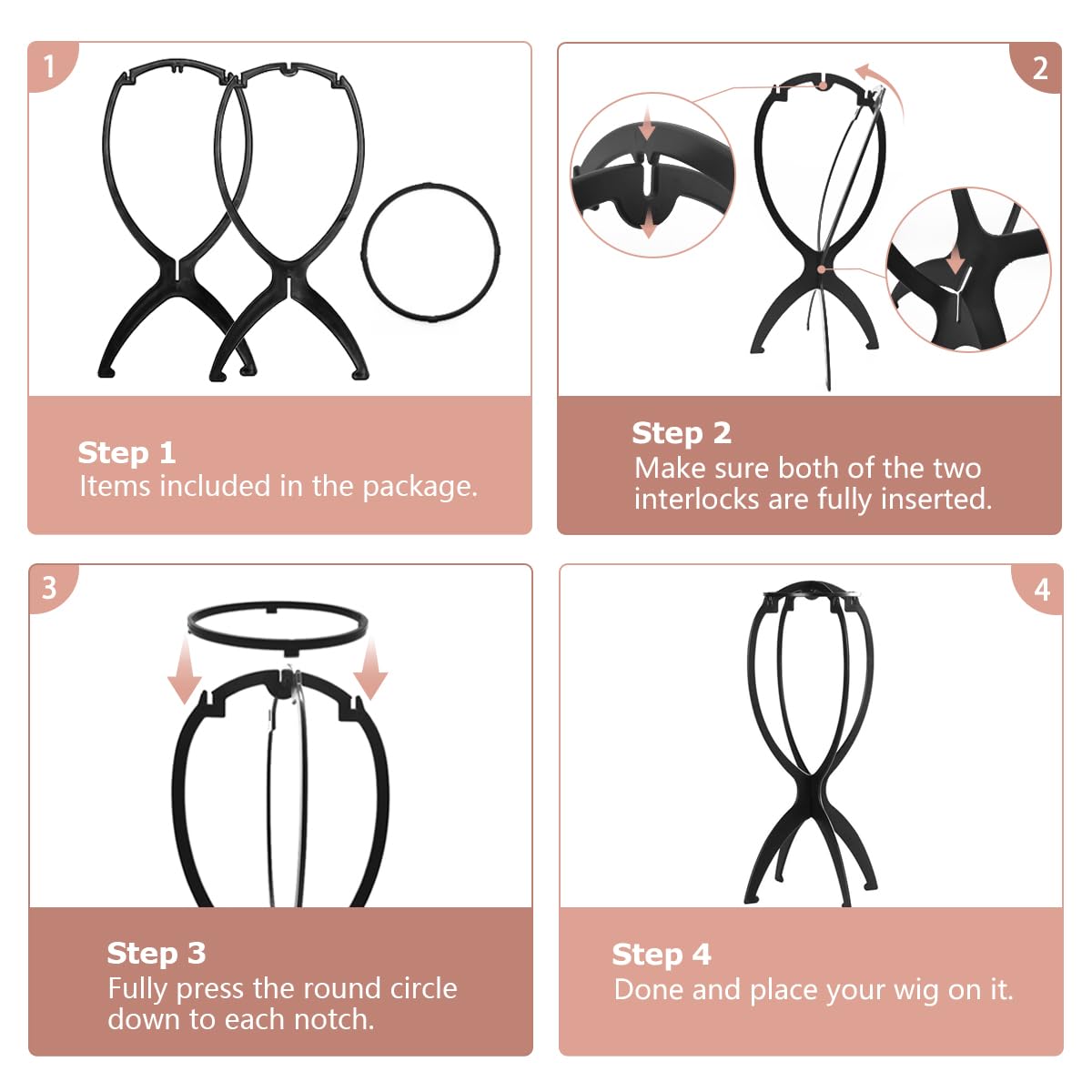 White Smoke Dreamlover Wig Stand, Wig Head Stand, Wig Holder for Multiple Wigs, Black, 3 Pack