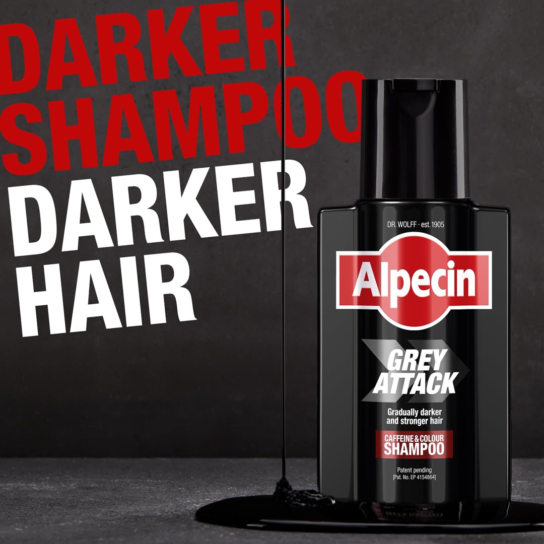 Dark Slate Gray Alpecin Gray Attack Caffeine & Color Shampoo for Men 6.76 Fl Oz | Gradually Darker and Stronger Hair | Natural Looking Color Effect for Less Grays | Leaves Hair Feeling Stronger
