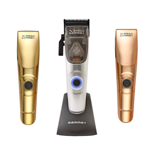 White Smoke GAMMA+ X-Ergo Professional Cordless Hair Clipper 9V Microchipped Magnetic Motor, 3 Custom Lids in Matte Chrome, Gold, Rose Gold
