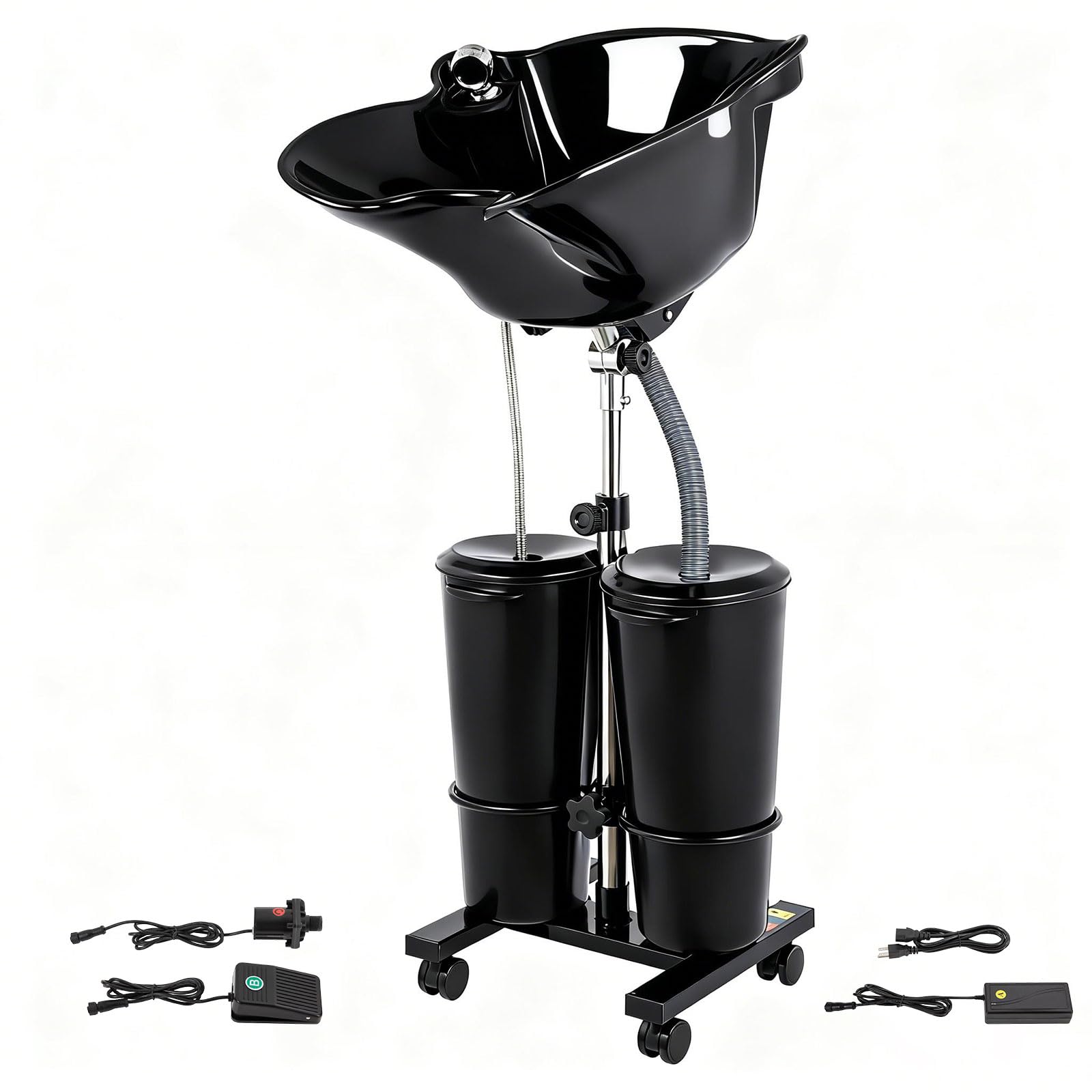 White Smoke Portable Shampoo Bowl, Hair Washing Station with Electric Pump,Shampoo Sink with 2 Buckets, Height and Angle Adjustable Portable Wash Bowl for Home & Barber Use, Black