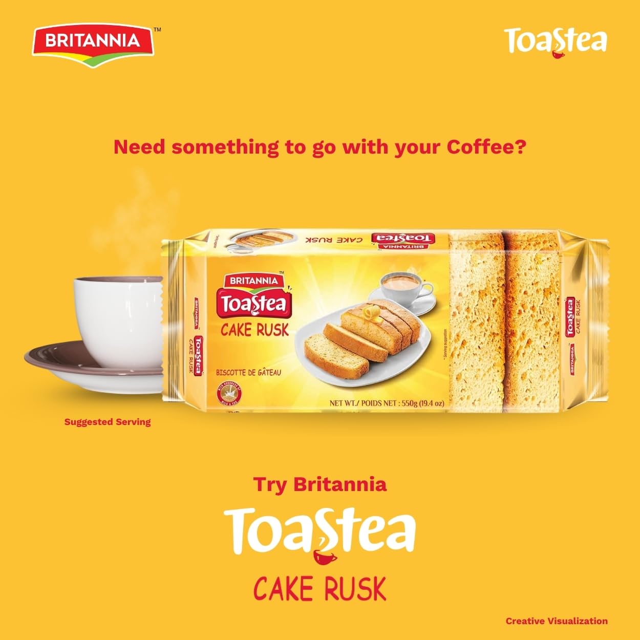 Goldenrod Britannia Tostea Cake Rusk Smooth & Soft Twice-Baked Cake Made with Milk & Egg Delicious Snack for Breakfast & Tea Time 19.4oz (550g) Pack of 1