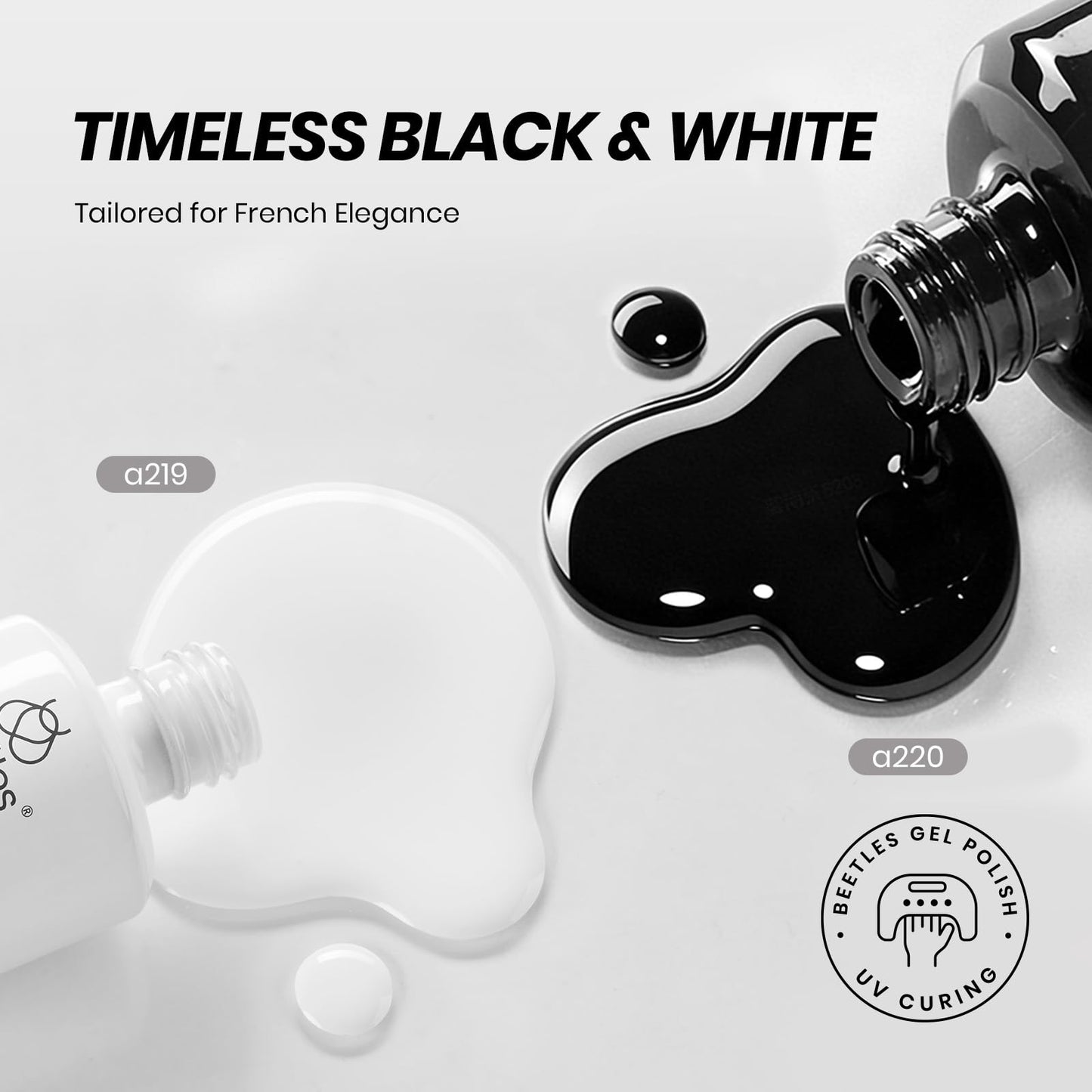 Lavender Beetles Black White Gel Polish Set - 2 Pcs 15ml Full Size Black And White Colors Polish French Nails Soak Off Led Nails Art Manicure Salon Diy at Home