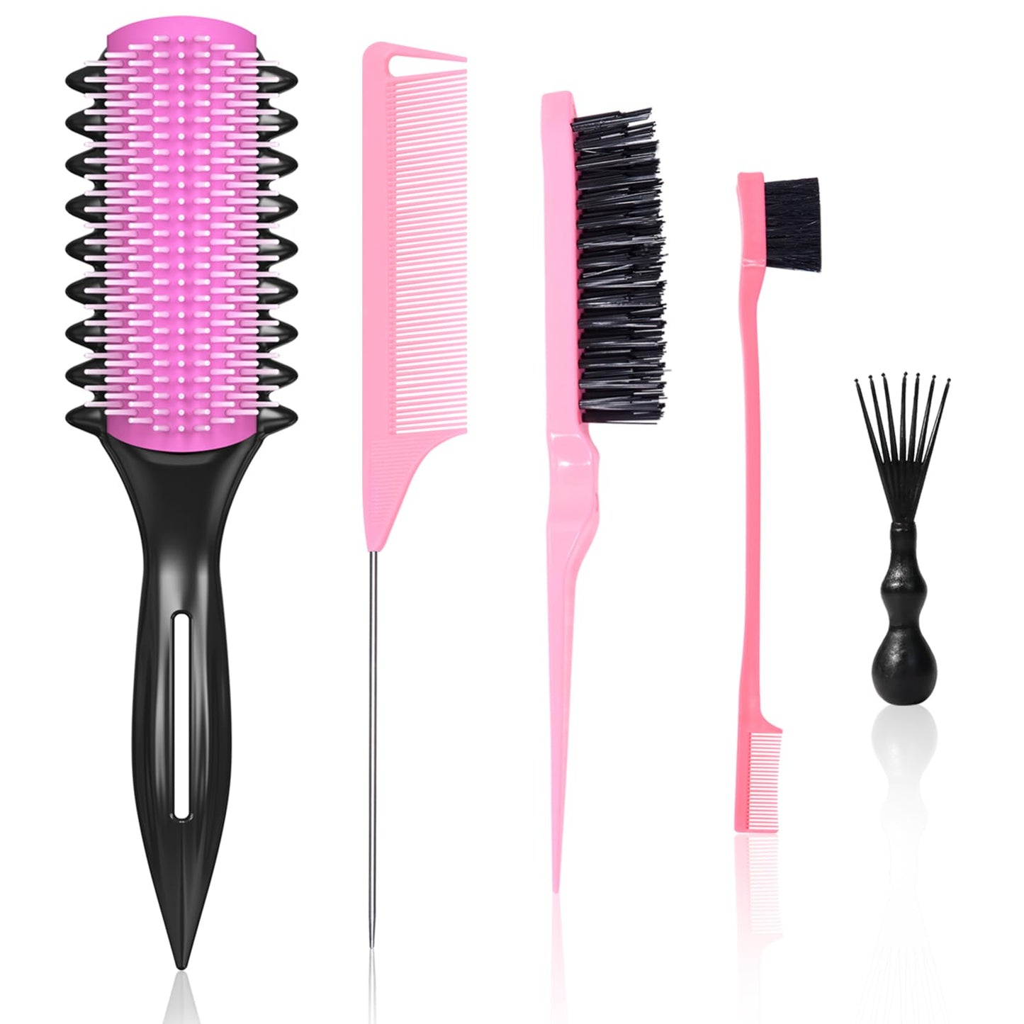 White Smoke Curl Defining Brush – Detangling Brush – Includes 3 Hair Styling Tools for Wet or Dry Use – Daily Curl Care to Create Stylish – Smooth Curls for Men – Women and Kids (Pink)