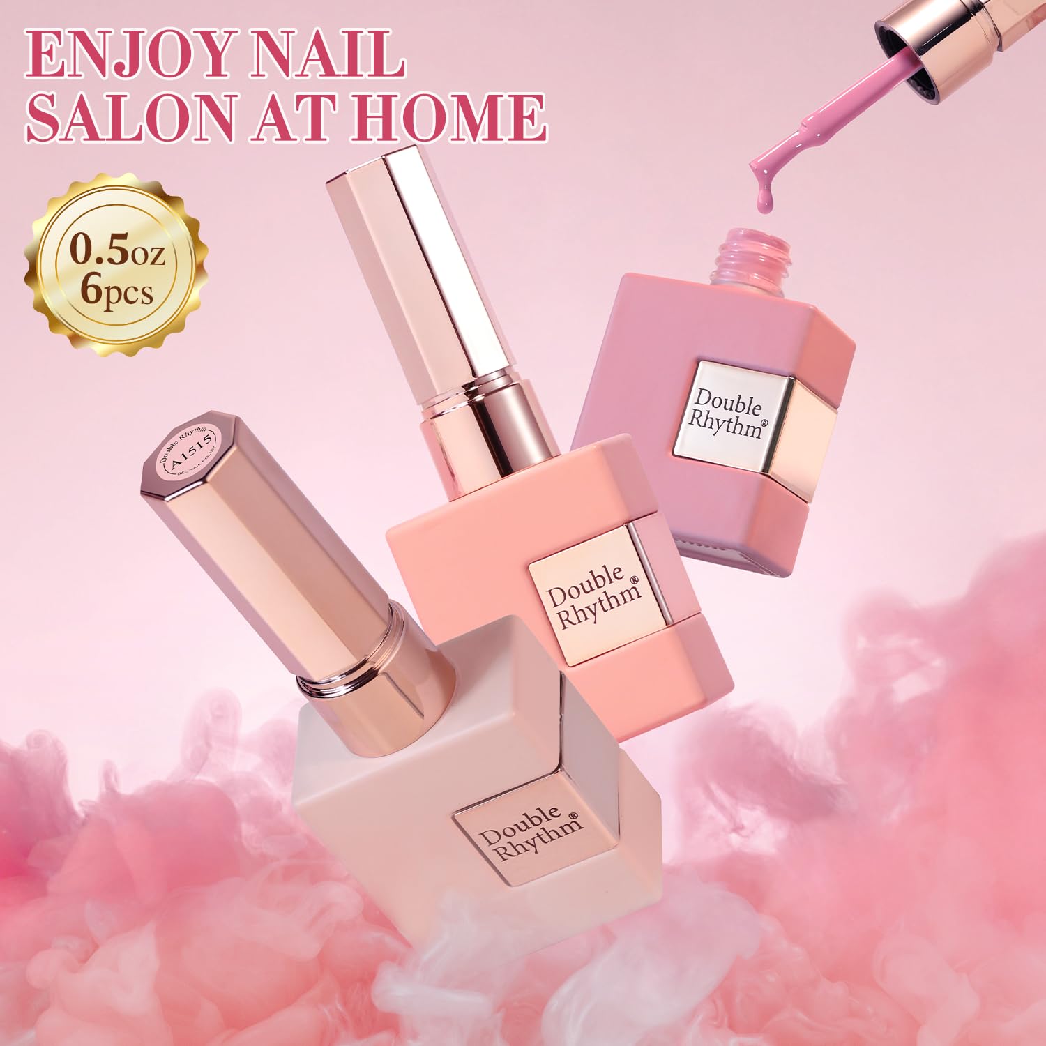 Misty Rose Double Rhythm 6 Pcs 15 ML Gel Polish Set Same Color Same Bottle Soak Off Gel Polish Kit Nail Art Manicure Salon DIY at Home for Women (Burgundy Red Nude Pink Purple Beige-T6-3)