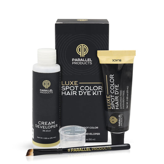 White Smoke Parallel Products - Luxe Color (Black) - Cream Hair Dye - 25mL - Tint for Professional Spot Coloring - With Cream Developer, Mixing Dish and Application Brush - Covers Grey Hair - Root Touch Up