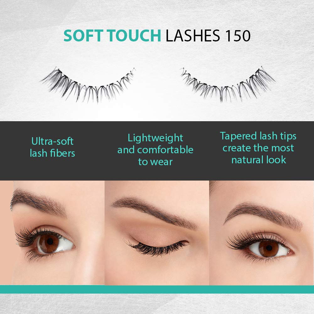 Lavender Ardell False Eyelashes Soft Touch 150 - Black, Lightweight Tapered Tips for Natural Look Strip Lashes for Everyday Wear, 4 Pack