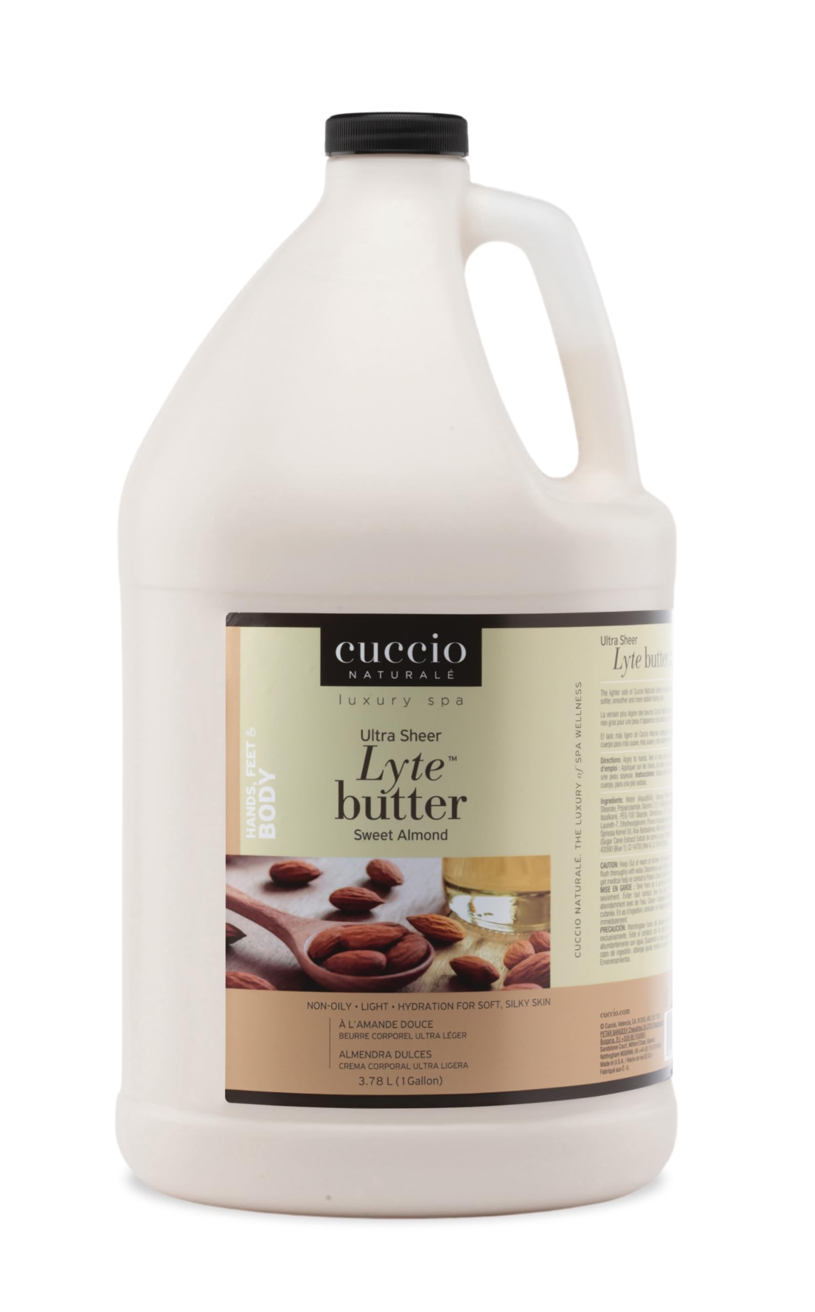 White Smoke Cuccio Naturale Lyte Ultra Sheer Body Butter – Sweet Almond, 1 Gallon (128 oz) – Lightweight 24-Hour Moisturizer for Dry Skin, with Vitamin E & Fatty Acids, Fast-Absorbing & Non-Greasy Formula