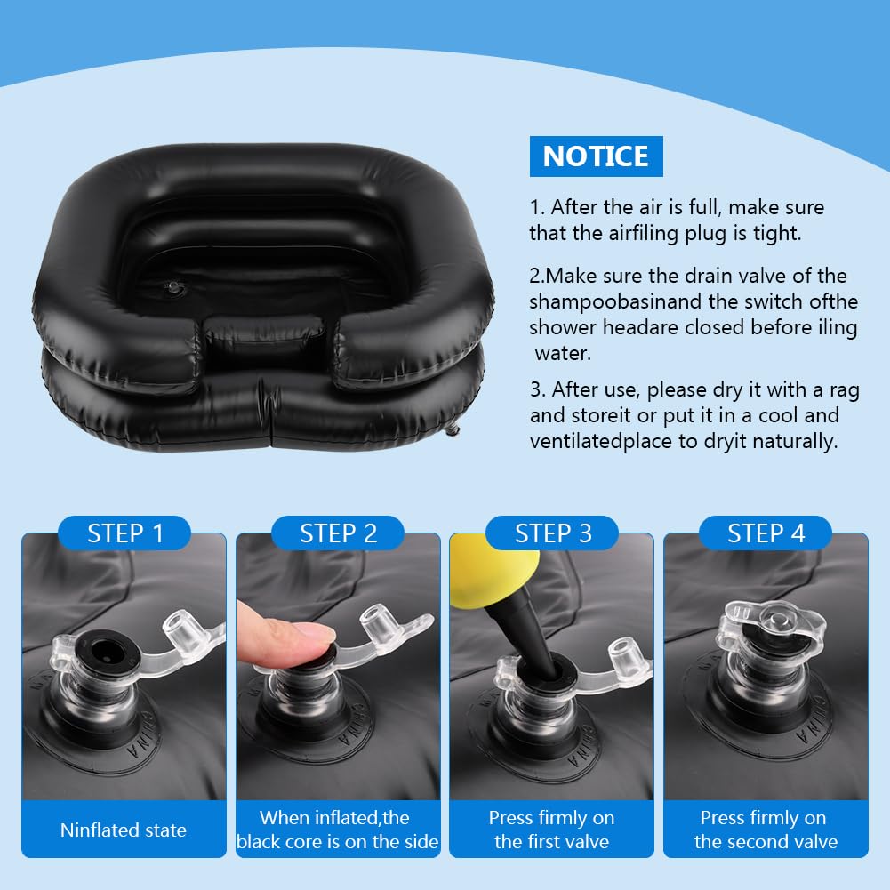 Pale Turquoise Inflatable Shampoo Basin, Portable Wash Hair in Bed with Inflatable Shampoo Bowl Include Massage Comb1*Pump 20*Ear Muffs for Bedridden Disabled Injured Elderly(Color:Black)