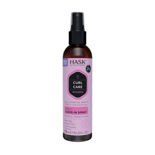 White Smoke HASK CURL CARE 5-IN-1 Leave-In Spray Conditioner for Curly Hair Types, Vegan Formula, Cruelty Free, Color Safe, Gluten-Free, Sulfate-Free, Paraben-Free