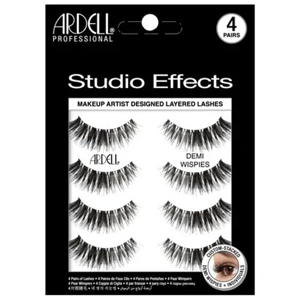Black Ardell Studio Effects Demi Wispies False Eyelashes, Custom Layered Wispy Lashes for Natural Volume and Length, 4 Pack