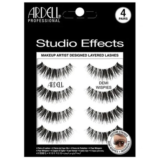 Black Ardell Studio Effects Demi Wispies False Eyelashes, Custom Layered Wispy Lashes for Natural Volume and Length, 4 Pack