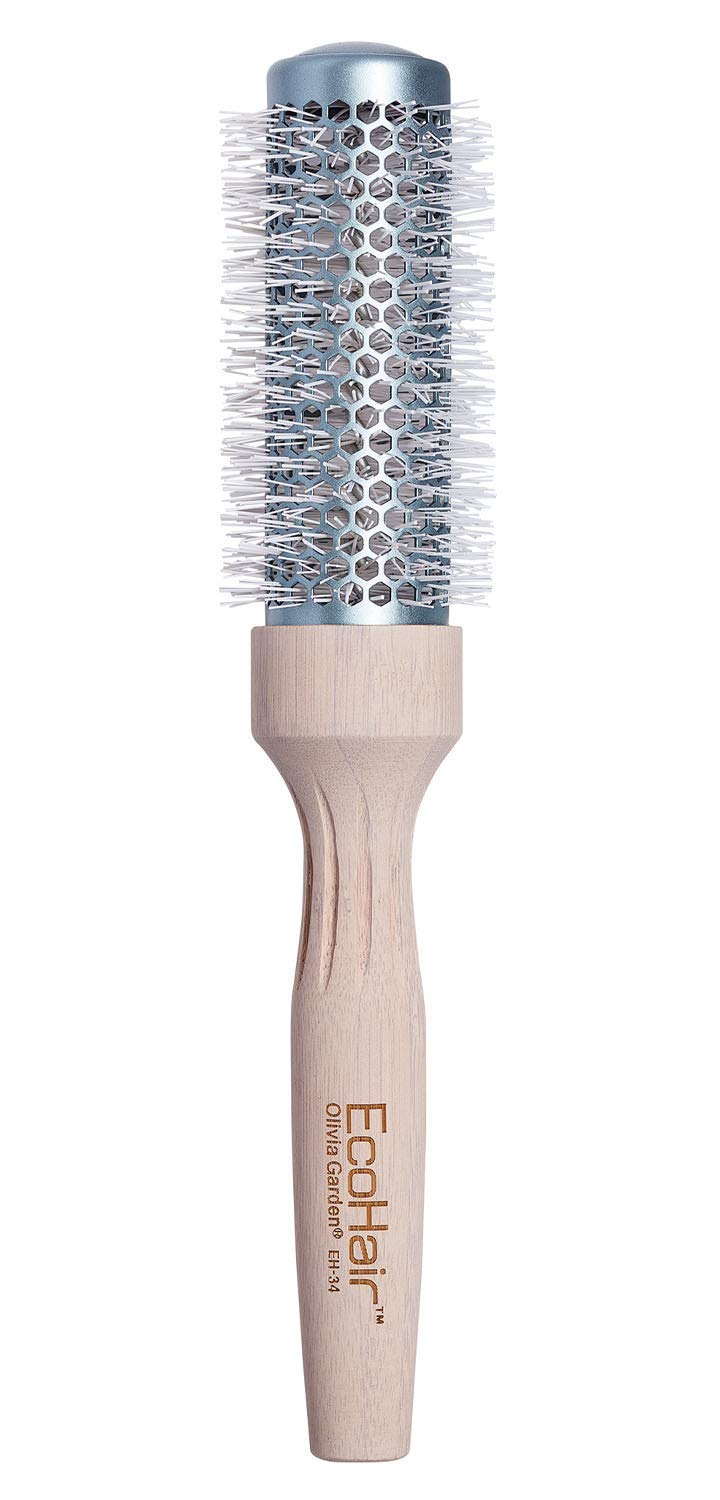 White Smoke Olivia Garden EcoHair Thermal Bamboo Round Hair Brush - Not Electrical - Ceramic Blowout Brush for Normal to Thick Hair, 1 1/4"