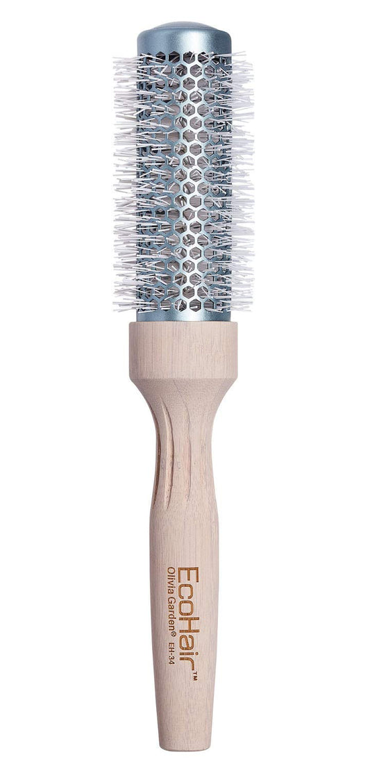 White Smoke Olivia Garden EcoHair Thermal Bamboo Round Hair Brush - Not Electrical - Ceramic Blowout Brush for Normal to Thick Hair, 1 1/4"