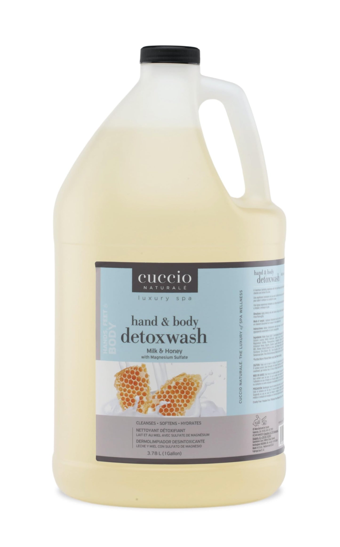 White Smoke Cuccio Naturale Milk & Honey Hand & Body Detox Wash – 1 Gallon (128 oz) Spa Size Professional Cleanser, Soothing & Hydrating Formula with Magnesium Sulfate, pH-Balanced Moisturizing Body Wash