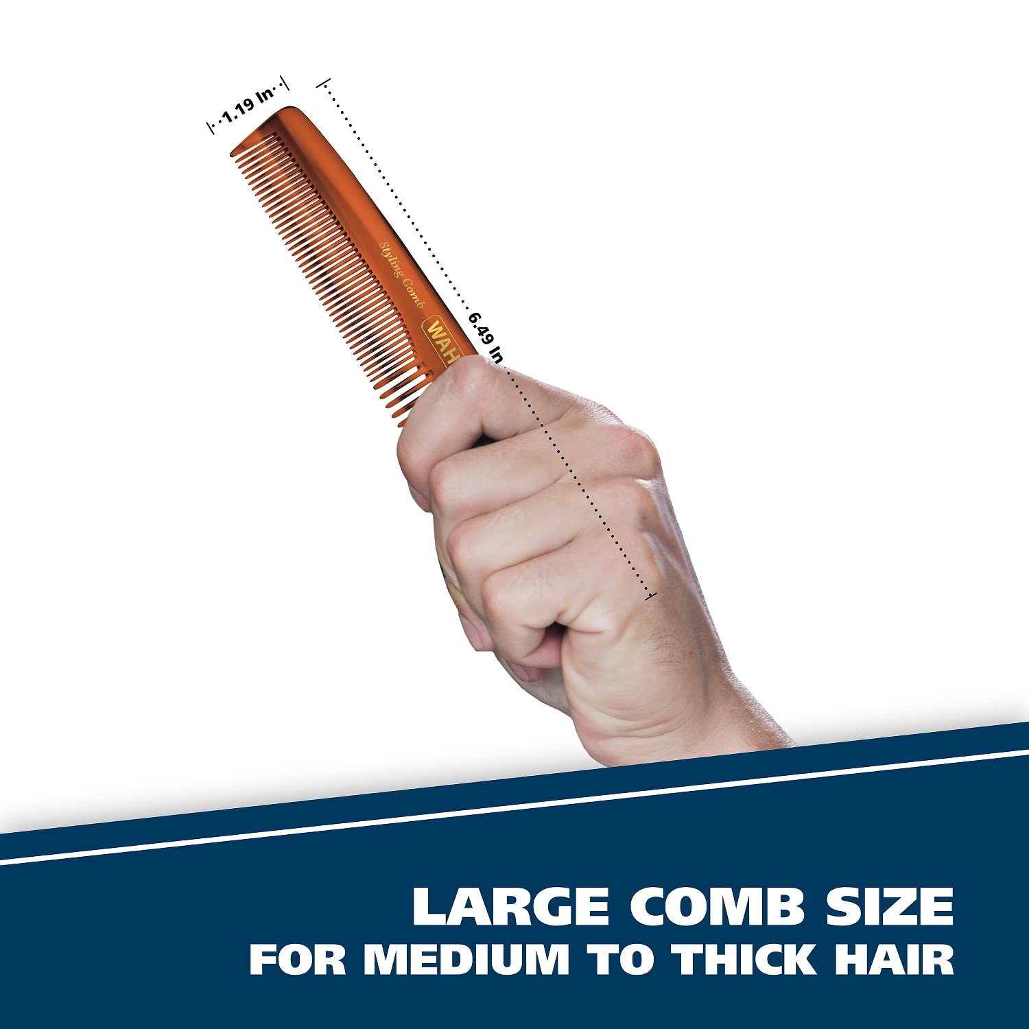 White Smoke Wahl Beard, Mustache, & Hair Styling Comb for Men's Grooming - Handcrafted & Hand Cut with Cellulose Acetate - Smooth, Rounded Tapered Teeth - Model 3328