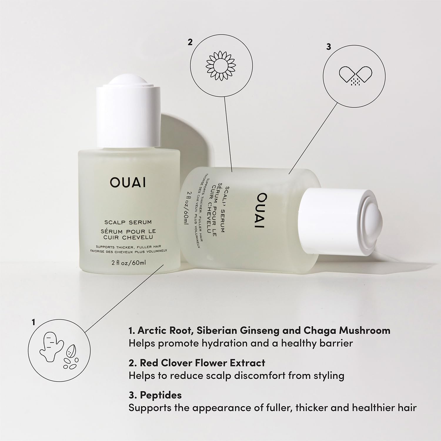 Light Gray OUAI Scalp Serum - Balancing Hair Serum with Red Clover Extract, Siberian Ginseng and Peptides for Thicker and Fuller-Looking Hair - Paraben, Phthalate and Sulfate Free Scalp Care (2 Fl Oz)