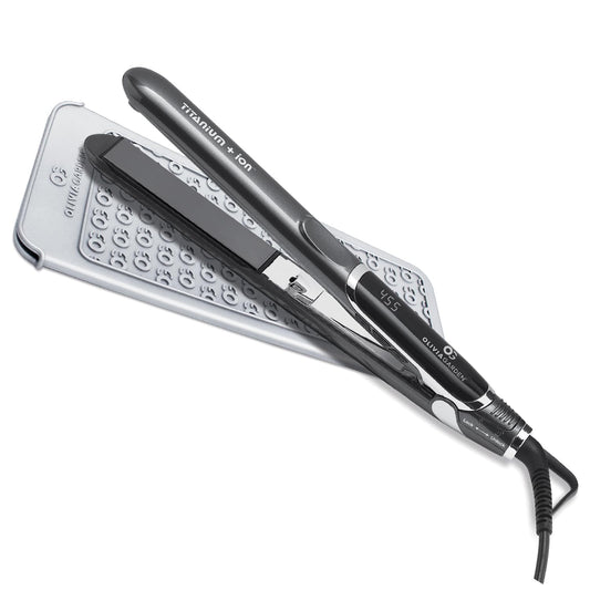 White Smoke Olivia Garden Titanium + Ion Professional Flat Iron - Hair Straightener for All Hair Types - Includes Heat-Resistant Mat - 3D Floating Plates, 1"