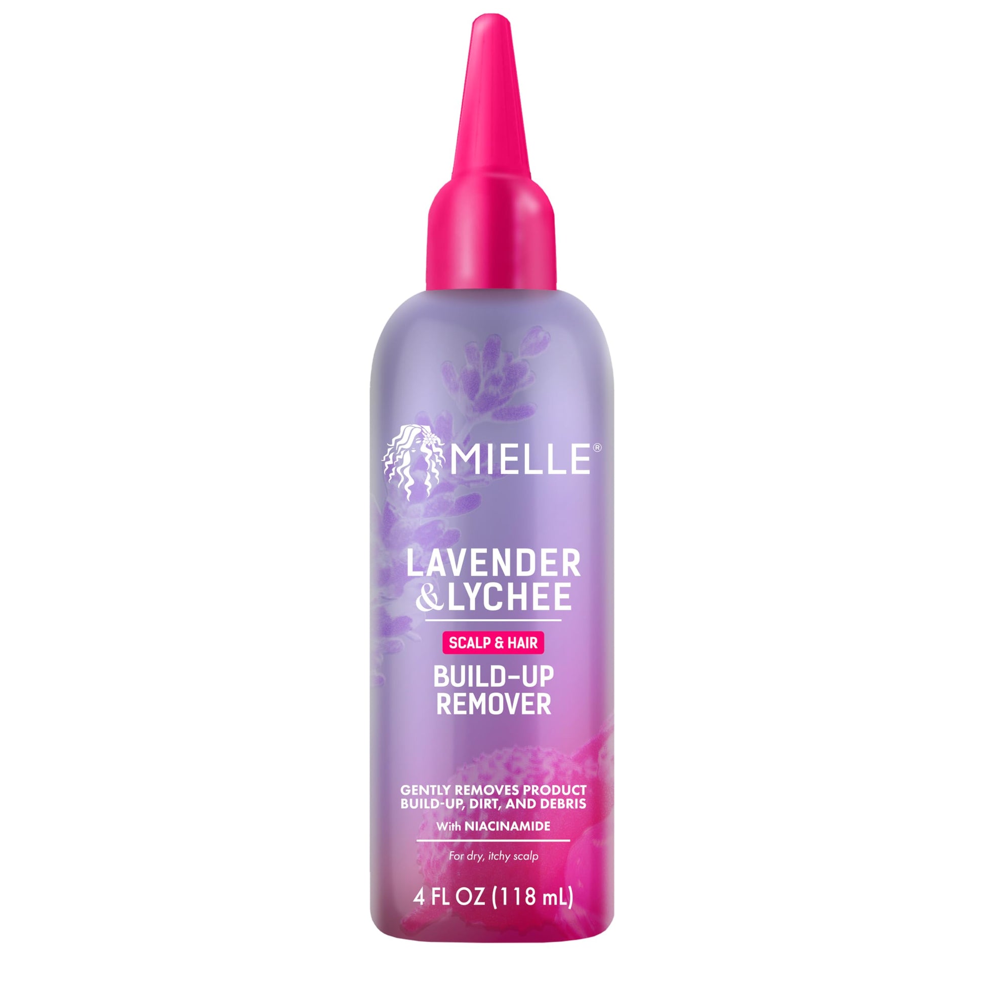 White Smoke Mielle Organics Lavender & Lychee Scalp & Hair Build-Up Remover, Clarifying Pre-Shampoo Treatment for Product Build Up, Dirt & Oil, With Niacinamide, Castor Oil & Lavender Extract, 4 fl oz