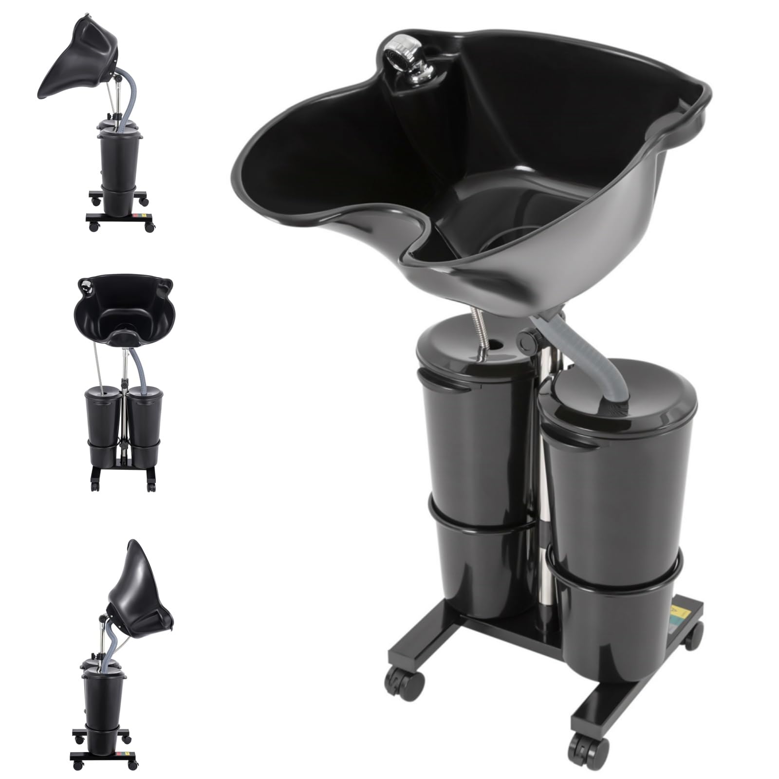 White Smoke Electric Portable Shampoo Bowl Shampoo Table Hairdresser's Shampoo Basin Home Sink Shampoo Tray With Adjustable Height and Downspout; Sprinkler with On/Off Switch (Black with 2 Buckets)