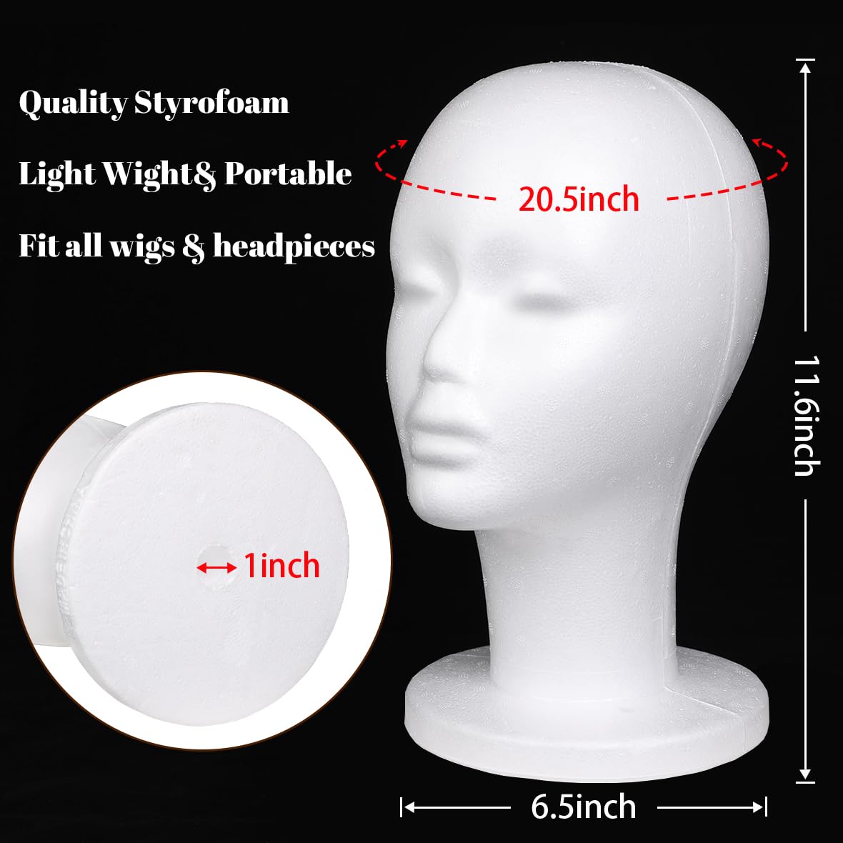 Black Leeven 3 Packs Foam Wig Head Female Styrofoam Mannequin Head Stand for wigs foam heads Wig Display for Style, Model, Display Hair, Hats, Hairpieces, Mask , Salon and Travel