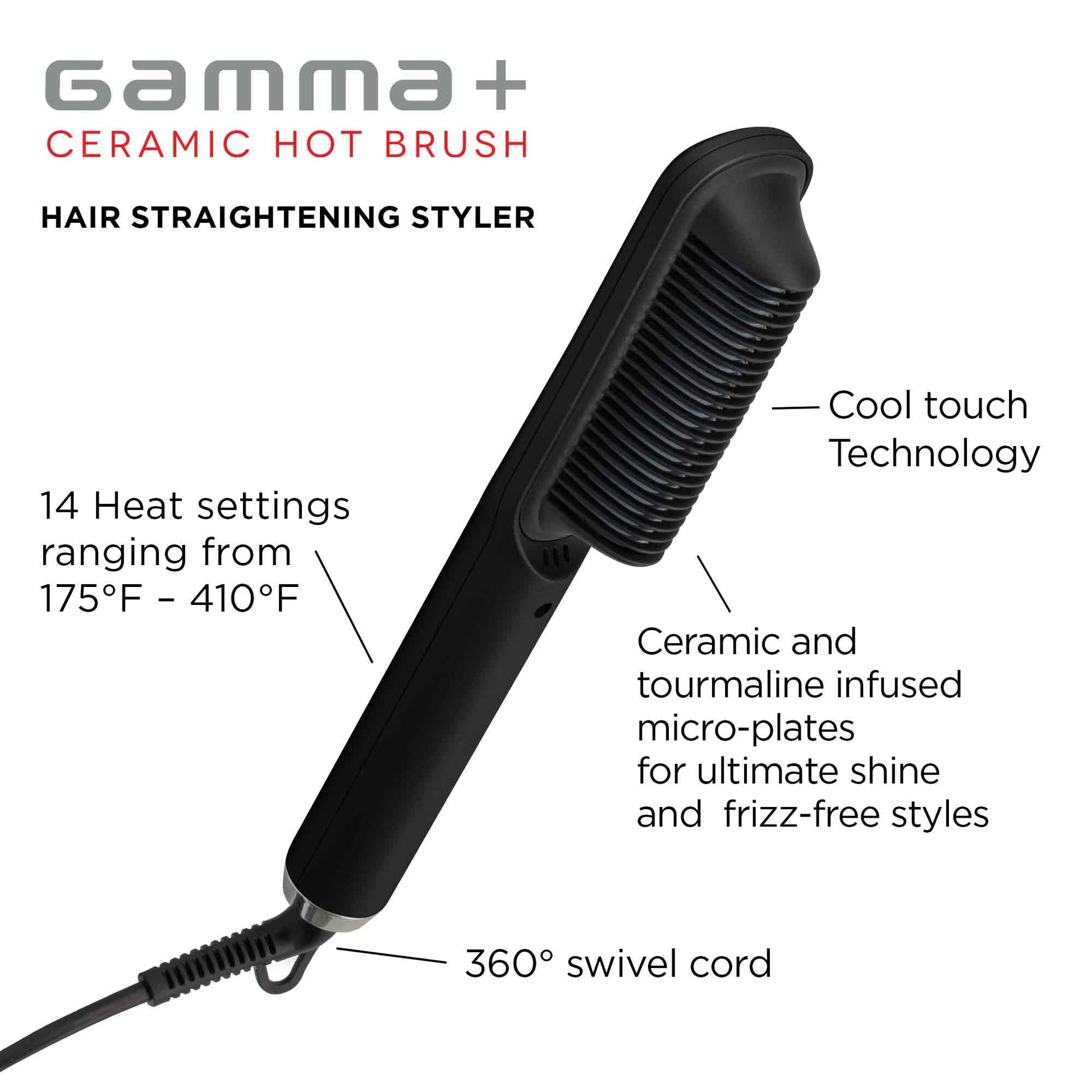 White Smoke GAMMA+ Ceramic Hot Brush with Cool Touch Technology Reduces Frizz, Static, and Straightens Hair
