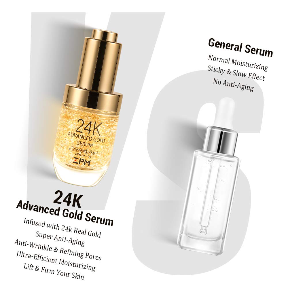 White Smoke 24K Gold Anti Aging Face Serum Moisturizer Enriched with Vitamin C Serum, Hyaluronic Acid, Vitamin E Cream for Day and Night Wrinkle Reduction, Re-Activate Skin Youth (1FL.OZ)