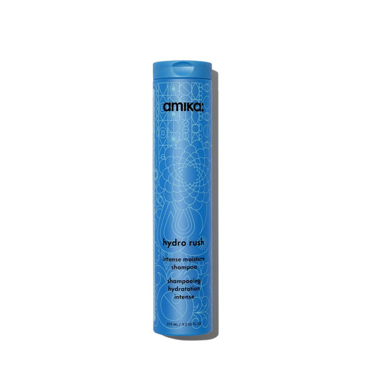 Steel Blue amika hydro rush intense moisture shampoo with hyaluronic acid, 275ml | for dry, textured, or coarse hair types 2a-4c, long-lasting hydration, color-safe, keratin + chemically treated safe