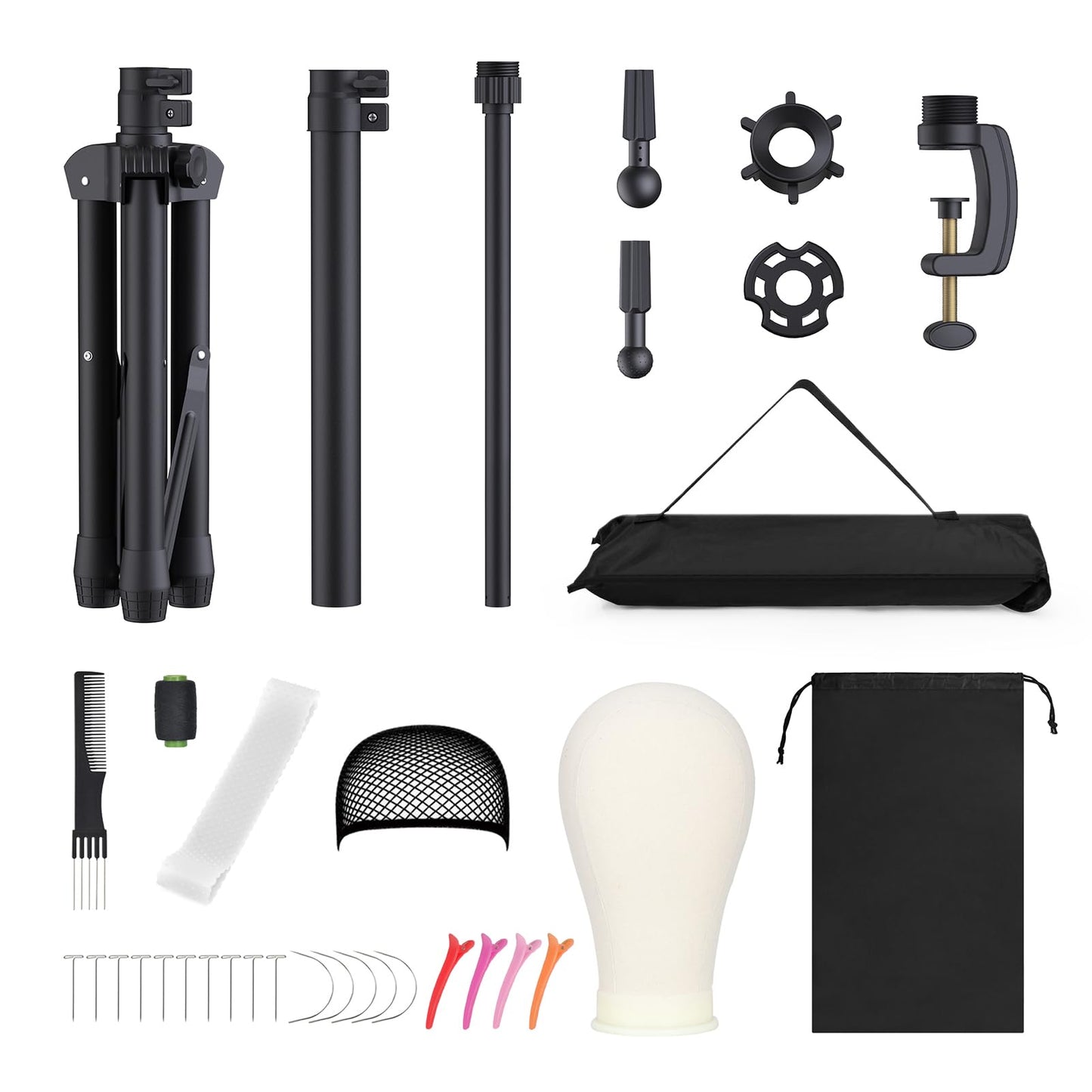 White Smoke Relx Reinforced Wig Stand with Mannequin Head - Adjustable Wig Head Stand with Head for Wigs - Manikin Head Set for Cosmetology, black