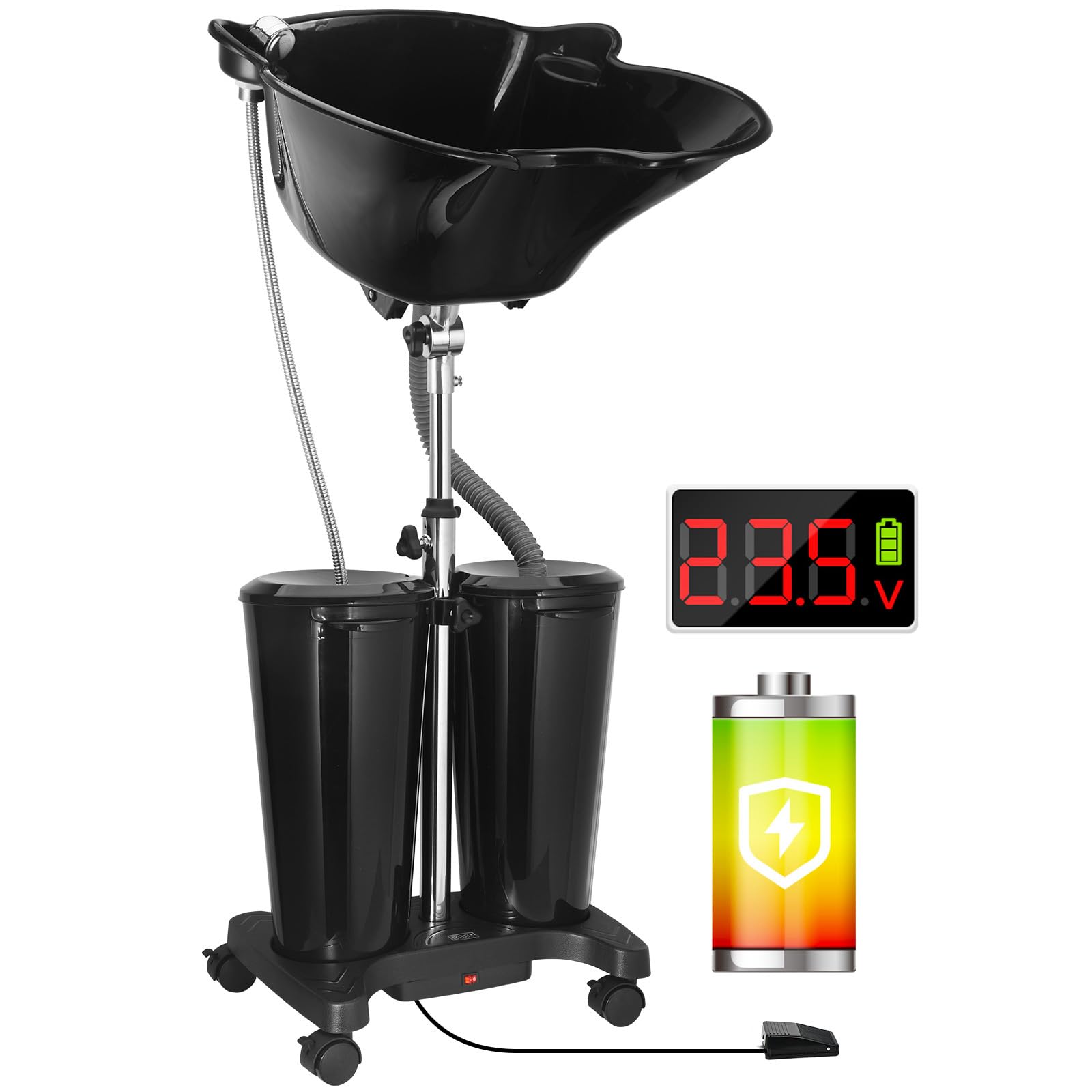 White Smoke Rechargeable Portable Shampoo Bowl with Electric Pump, Adjustable Portable Hair Washing Station with 2 Tanks and Drain Hoses, Basin Height Portable Salon Sink for Home Barber Use