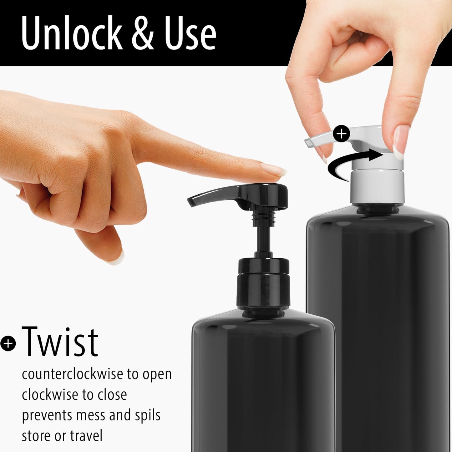 White Smoke Bar5F Pumps for Shampoo Conditioner Lotion Body Wash, Fits 1" Inch Bottle Necks, 1 Liter 33.8-Ounce Bottles (Black and White)