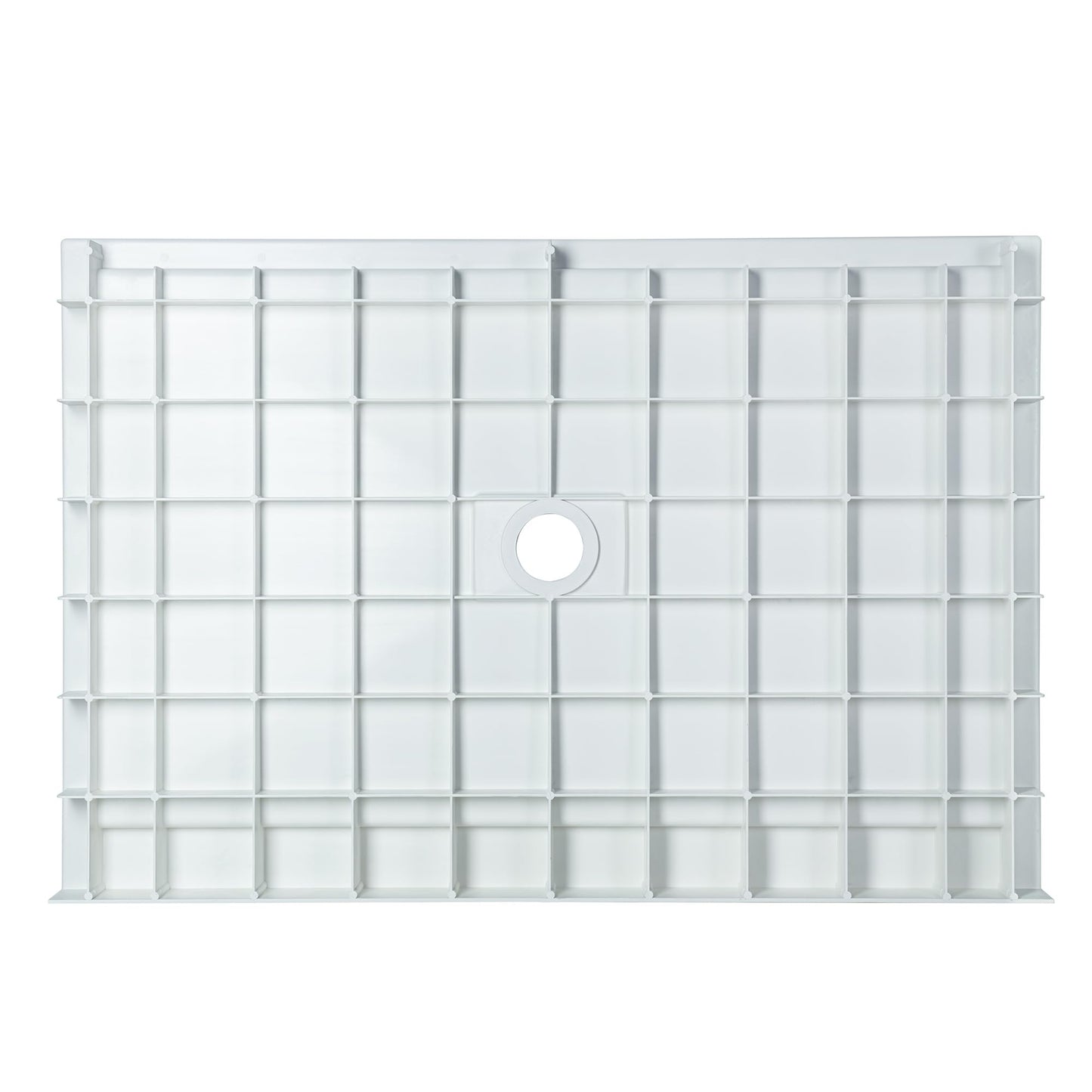 Lavender WOODBRIDGE 48" x 32" Solid Surface Shower Base in White with Center Drain,Single Threshold,Slip-Resistant Shower Pan for Alcove Installation