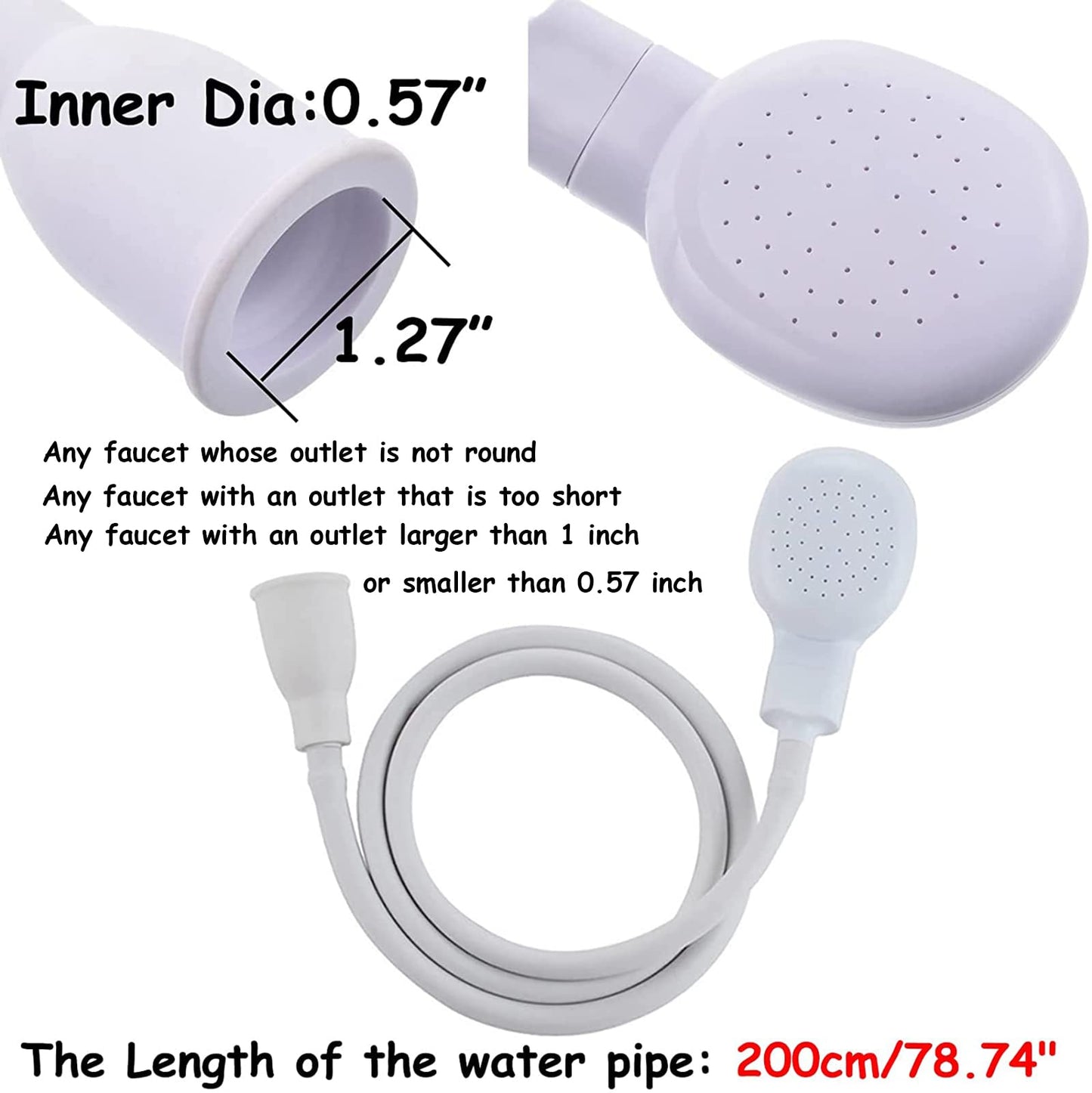 White Smoke 2m/6.56ft Portable Sink Hose Faucet Sprayer Sink Spray Rubber Hose Shampoo Sprayer Handheld Faucet Shower for Pets,Bathing Baby,Washing Hair,Rinsing Vegetables