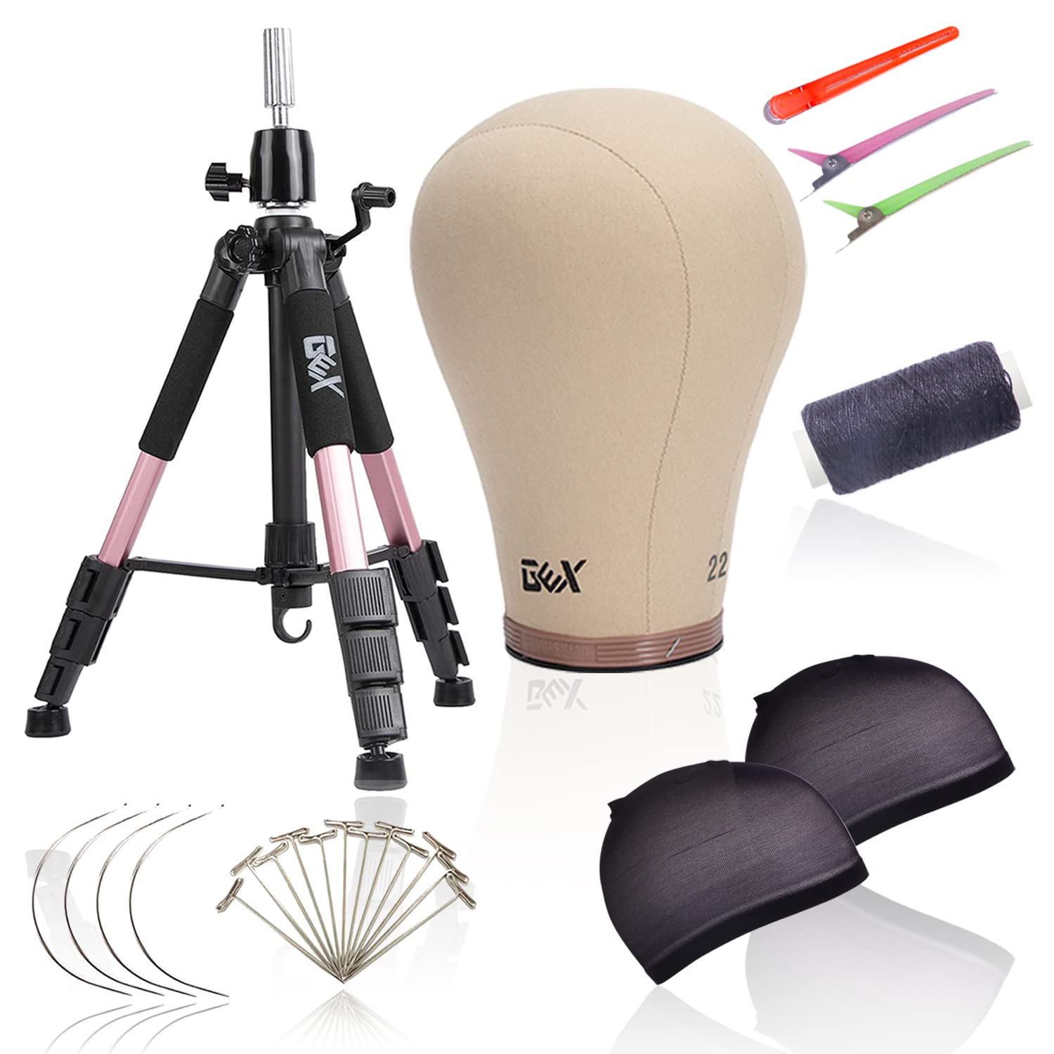 White Smoke GEX 22" Canvas Cork Wig Head with 55" Mannequin Tripod For Wig Making Cosmetology Hairdressing Display Training Doll Head Adjustable Alloy Stand