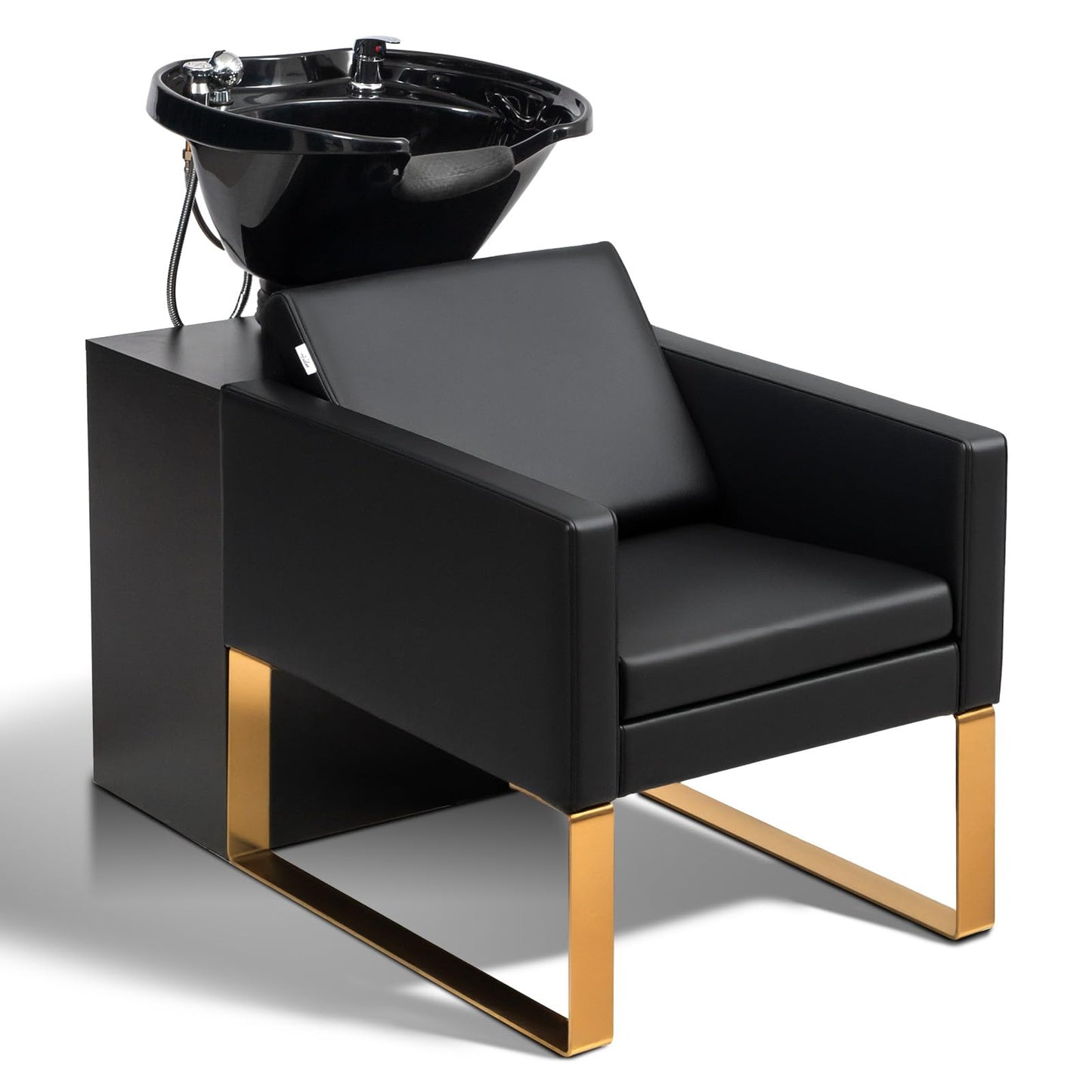 White Smoke OmySalon Shampoo Chairs for Salon, Stainless Steel Frame & UPC Certified Shampoo Bowl, Hair Washing Station, Backwash Unit for Beauty Spa Barbershop, Black and Gold