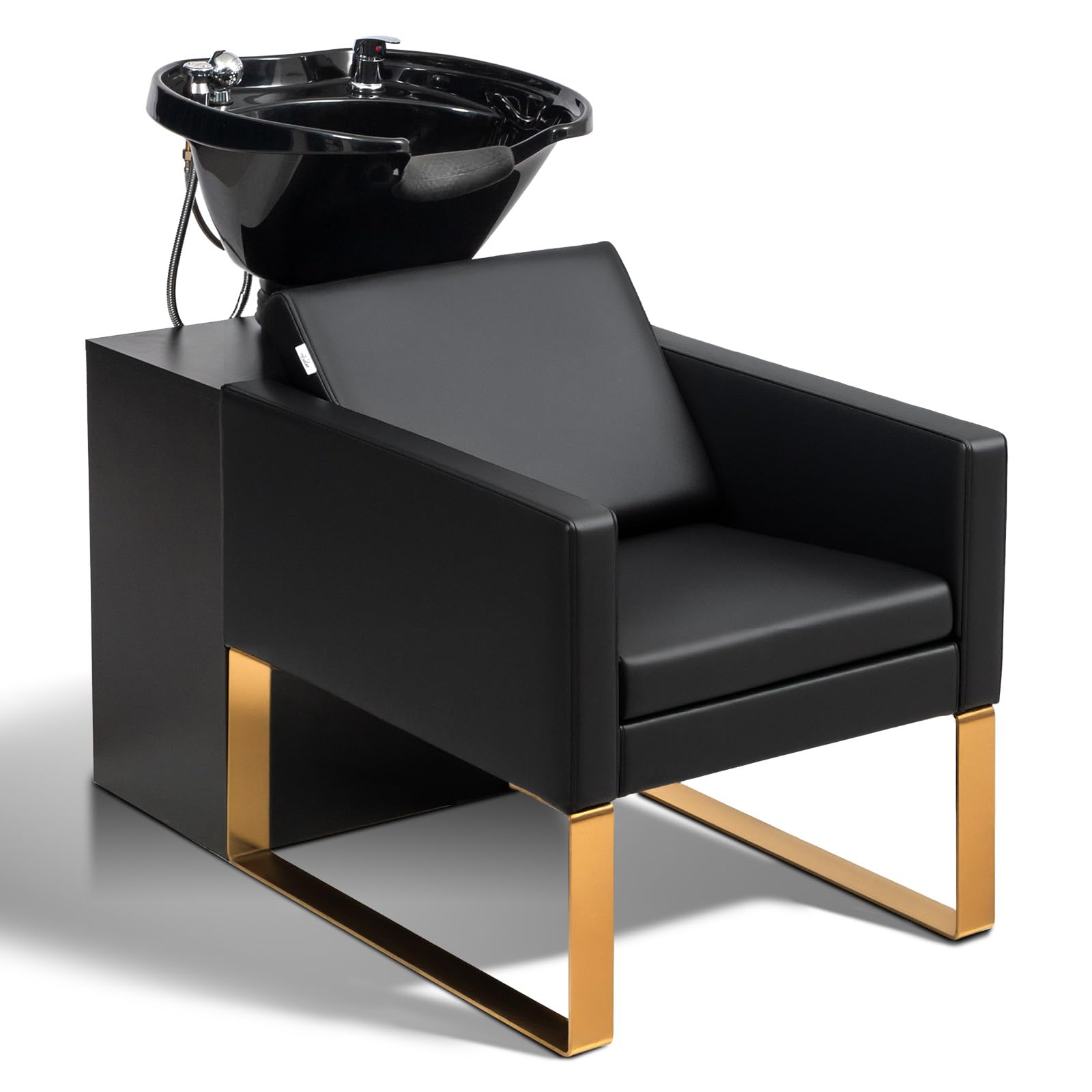 White Smoke OmySalon Shampoo Chairs for Salon, Stainless Steel Frame & UPC Certified Shampoo Bowl, Hair Washing Station, Backwash Unit for Beauty Spa Barbershop, Black and Gold
