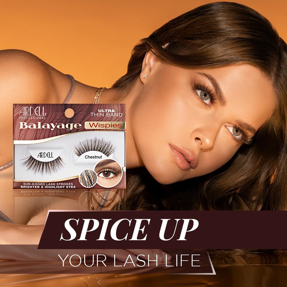 Black Ardell Balayage Wispies False Eyelashes - Chestnut, Ultra Thin Band, Natural Wispy Lashes, 4 Pack